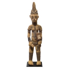 Carved African Igbo Standing Figure Mounted on Custom Steel Stand