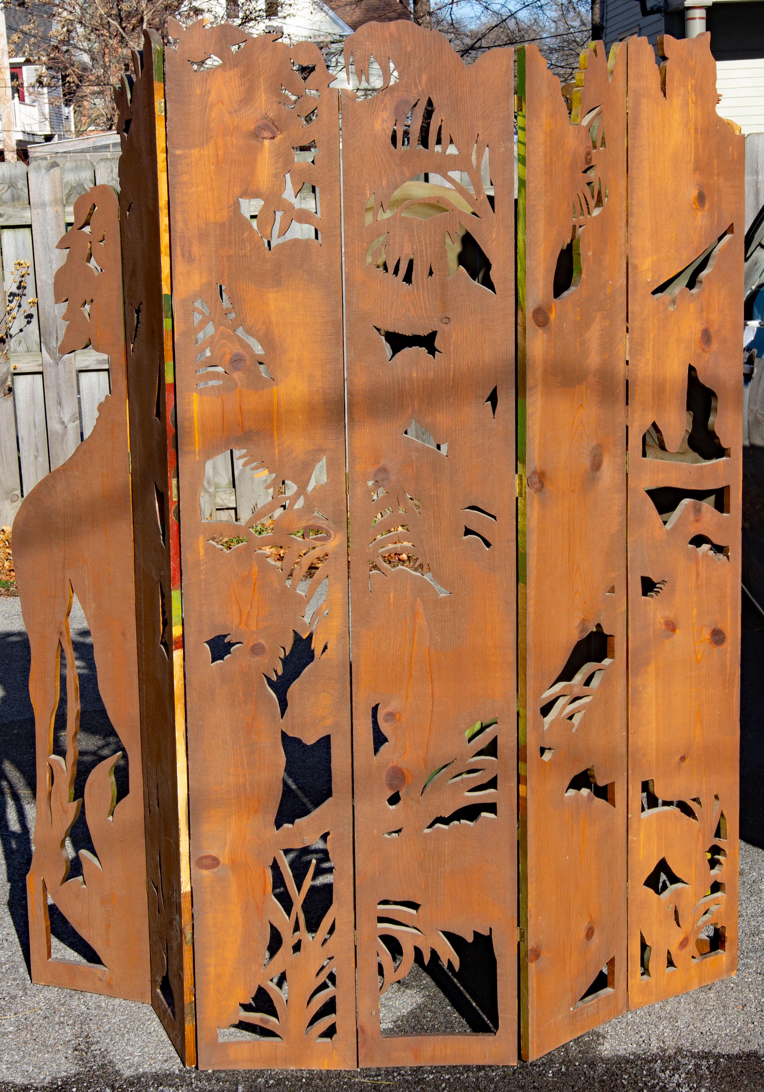 Carved African Jungle Screen with Exotic Wild Animals  3