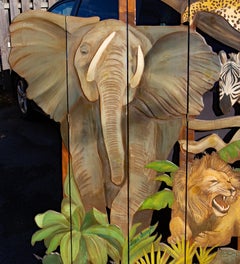 Carved African Jungle Screen with Exotic Wild Animals