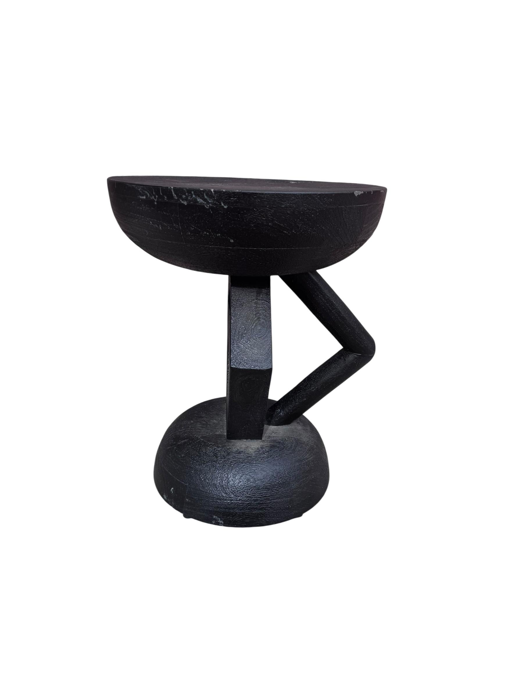 American Carved African Tribal Style Black Statuette Side Table For Sale