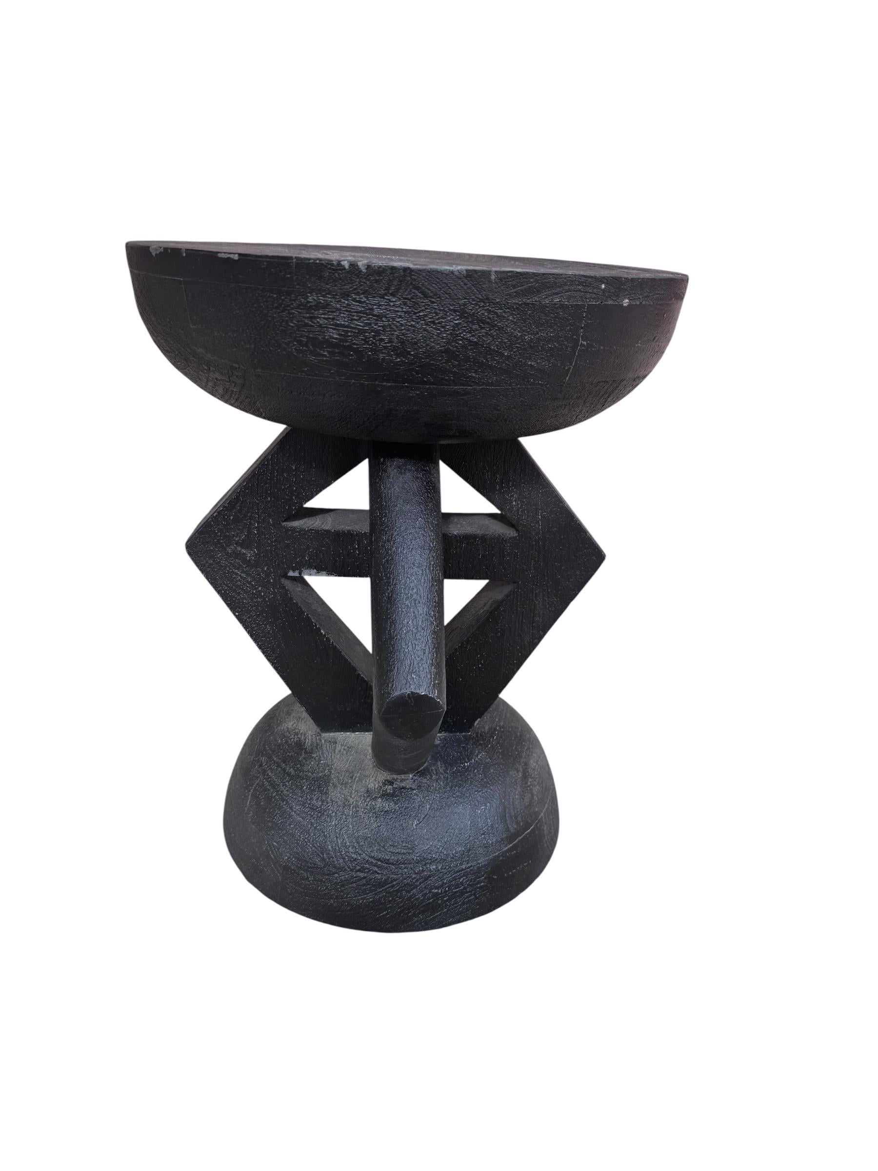 Contemporary Carved African Tribal Style Black Statuette Side Table For Sale