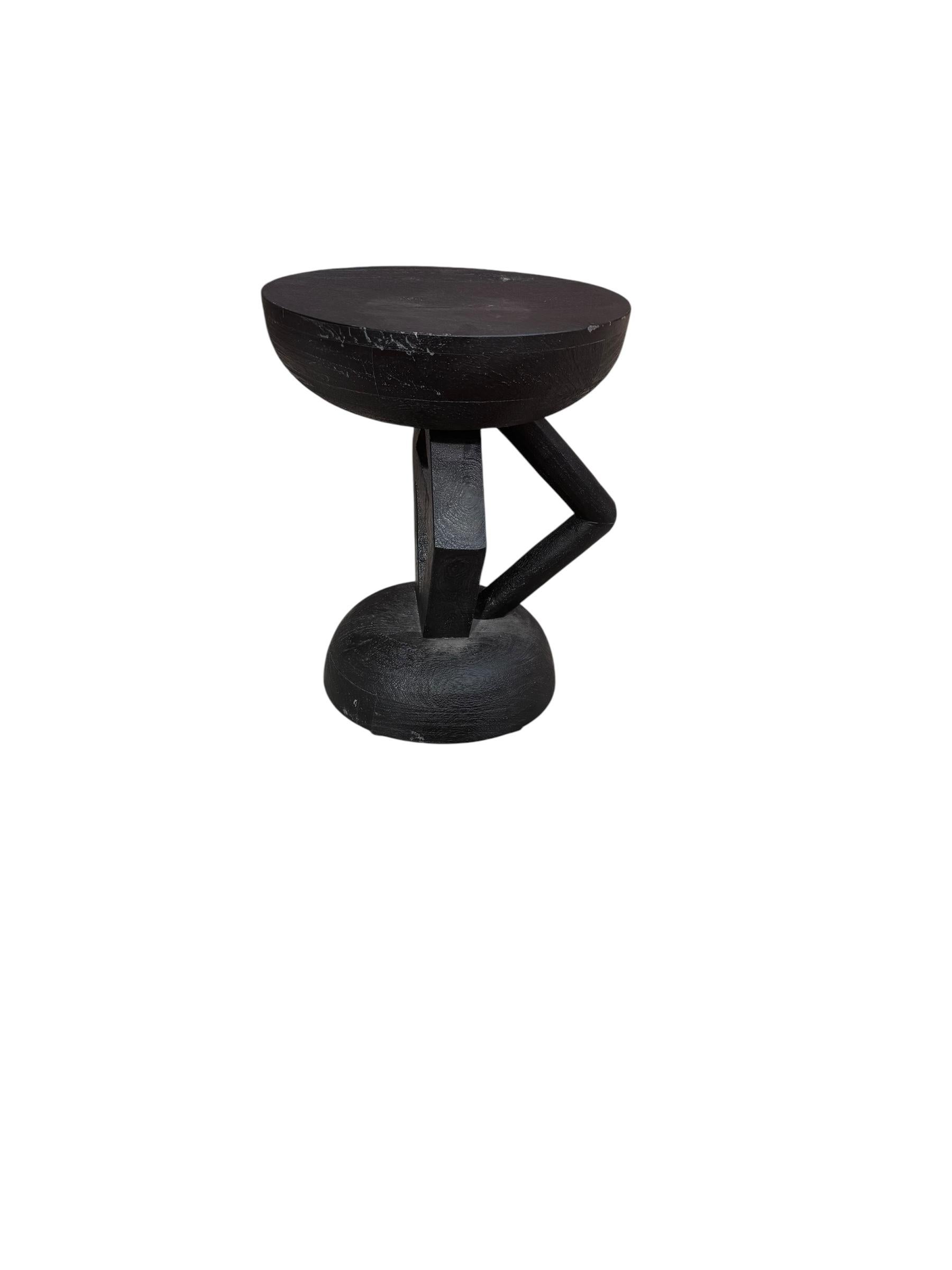 Wood Carved African Tribal Style Black Statuette Side Table For Sale