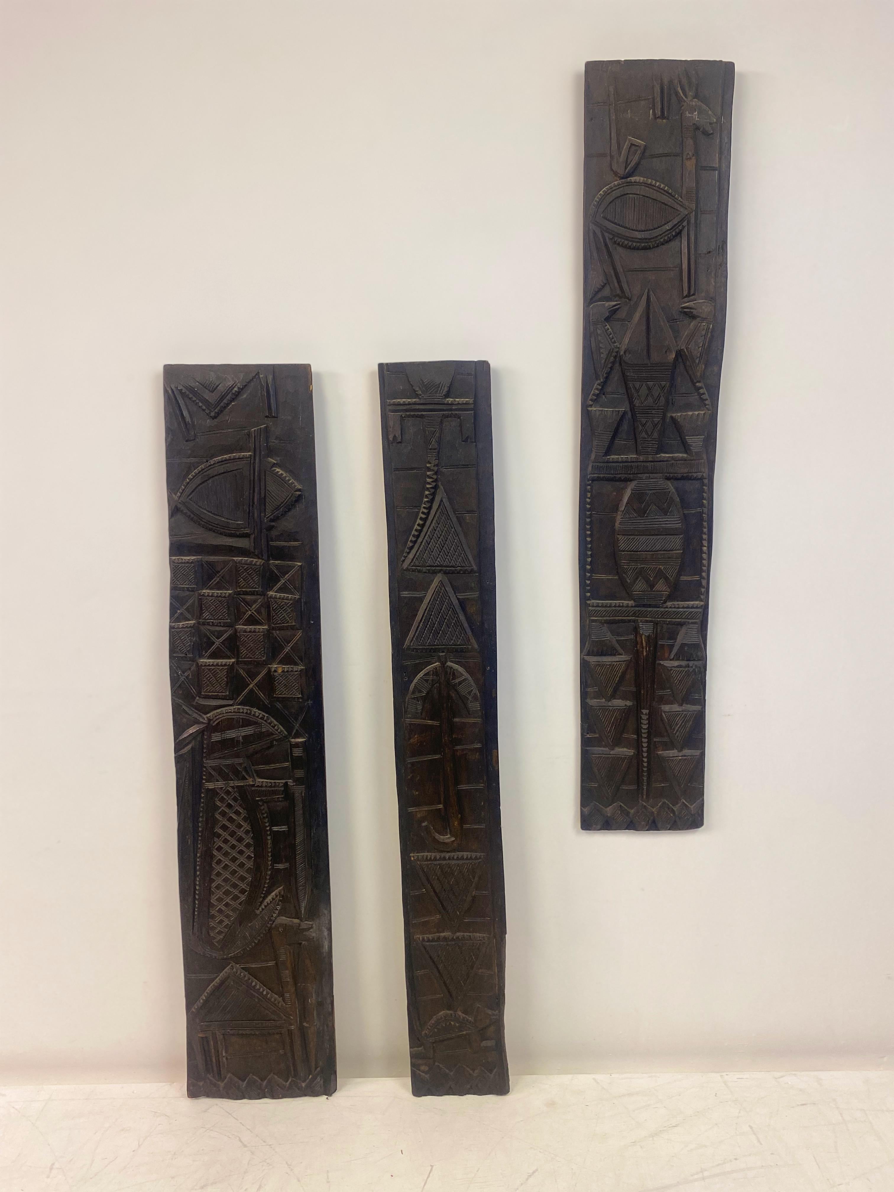 Carved African Wood Door Panel Wall Plaques For Sale 3