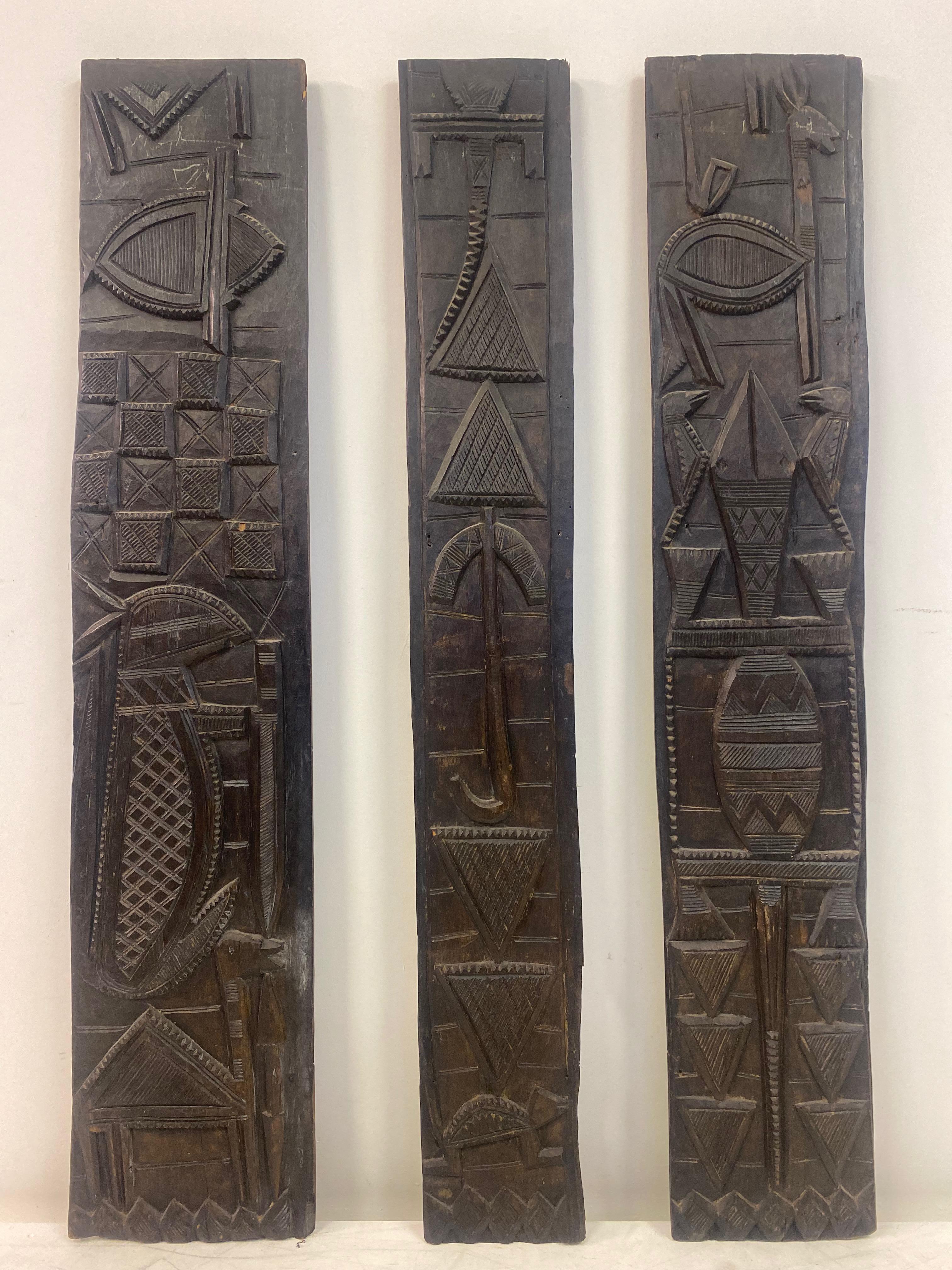 Unknown Carved African Wood Door Panel Wall Plaques For Sale