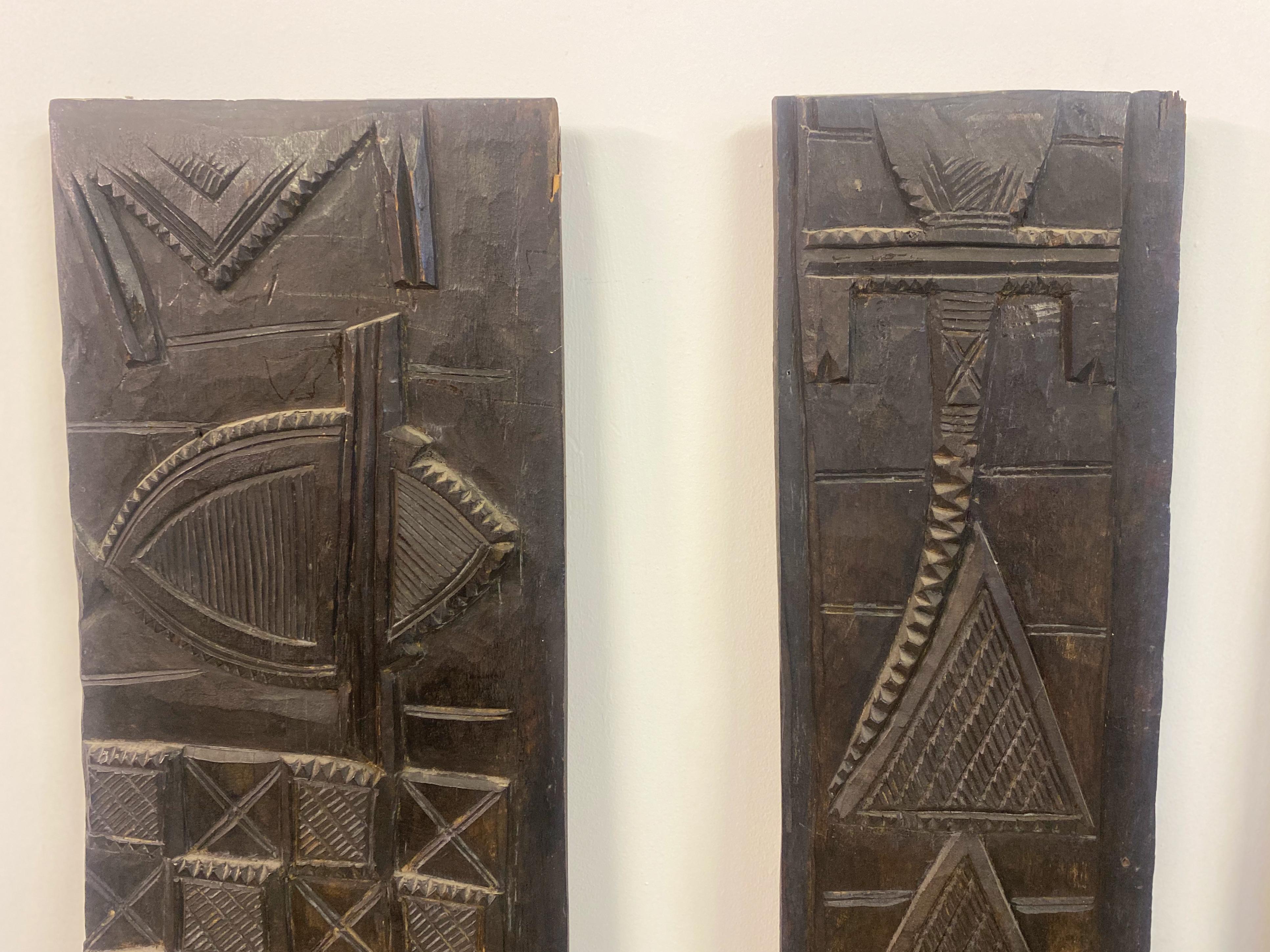 20th Century Carved African Wood Door Panel Wall Plaques For Sale
