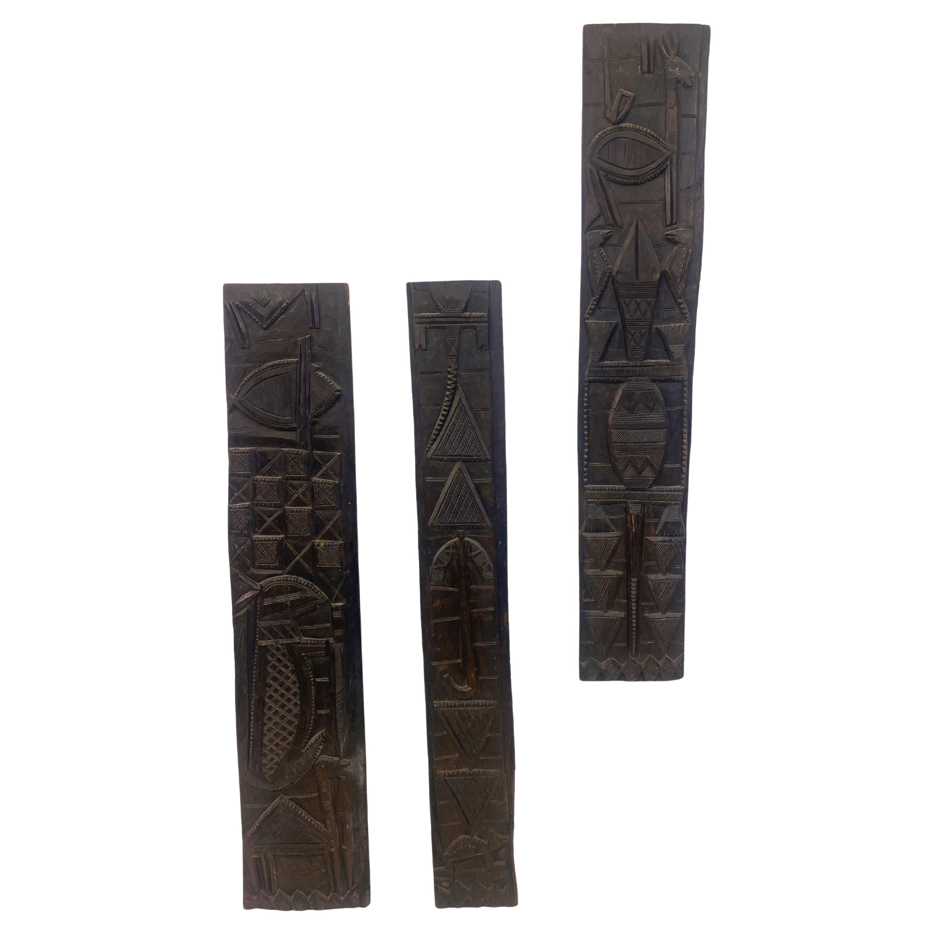 Carved African Wood Door Panel Wall Plaques For Sale