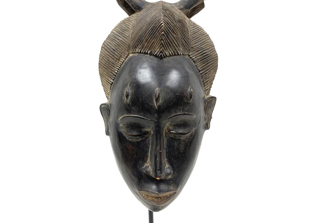 Carved Africian Wood Ceremonial Mask On Custom Stand For Sale 3