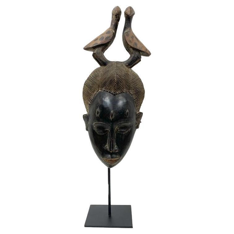 Carved Africian Wood Ceremonial Mask On Custom Stand For Sale