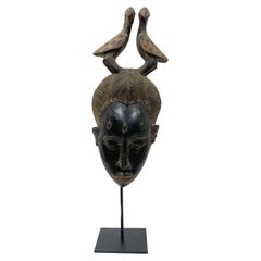 Carved Africian Wood Ceremonial Mask On Custom Stand