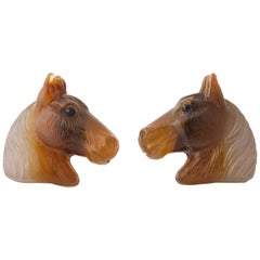 Carved Agate and Gold Horse Cufflinks