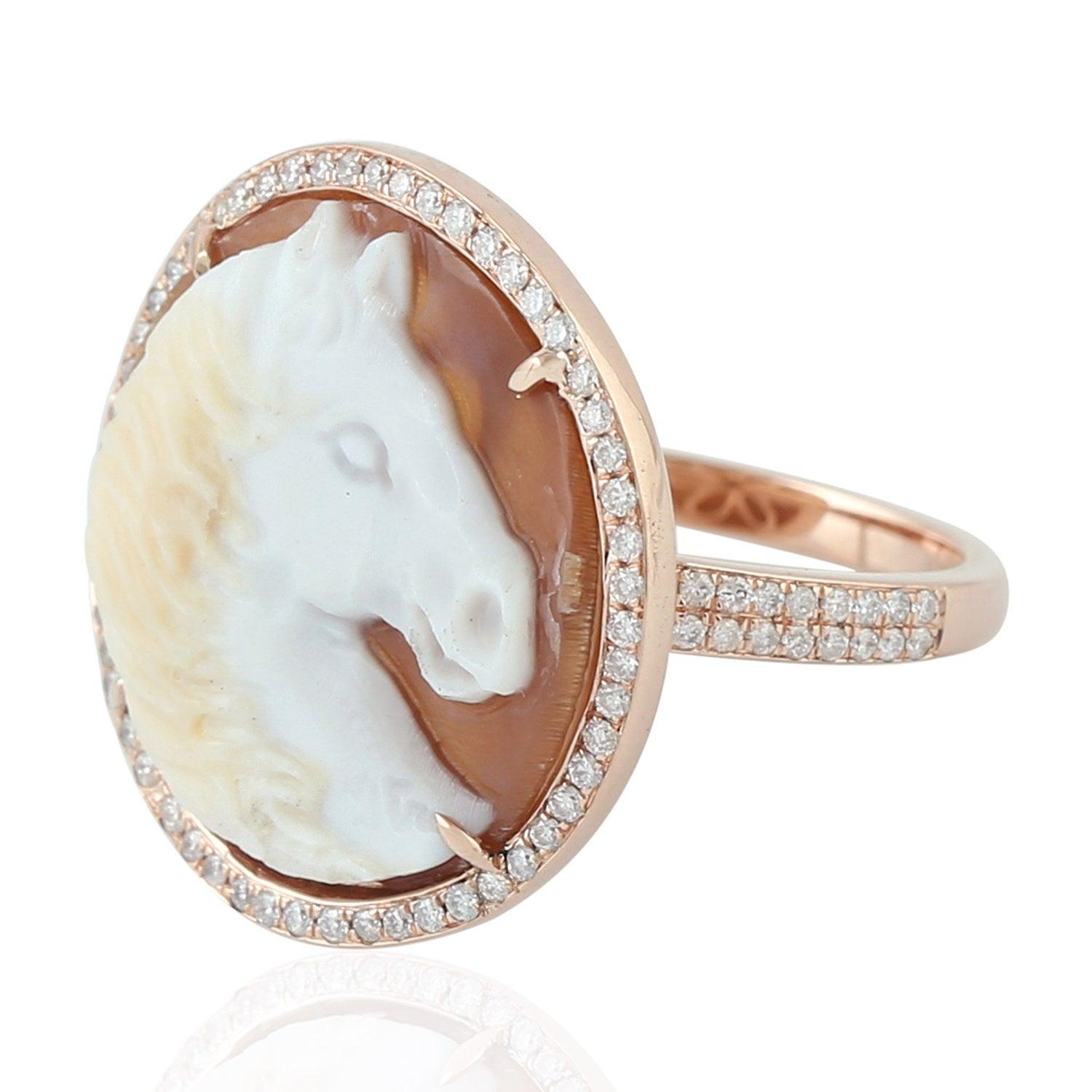 For Sale:  Carved Agate Cameo Horse Diamond Ring 2