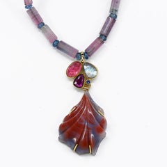 Carved Agate Pendant Sapphire Purple Garnet Pink Sapphire Labradorite 22k 18k