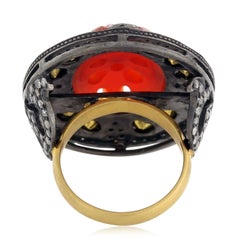 Carved Agate Ring with Polki Diamonds & Pave Diamonds Made in 18k Gold & Silver