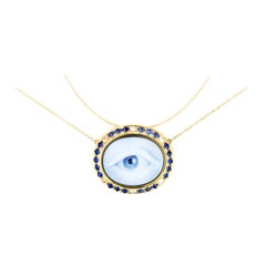 AnaKatarina Carved Agate, Sapphire, Diamond and Yellow Gold Eye Cameo Necklace