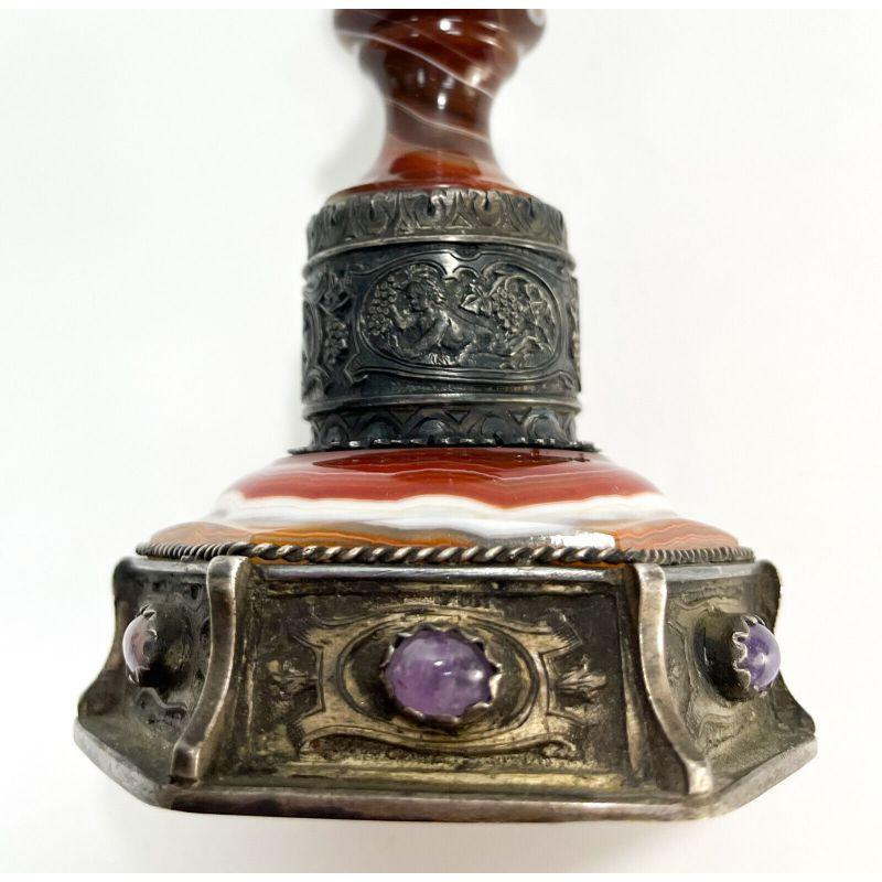 Carved Agate & Silver Mounted Goblet with Amethyst Cabochon Jewels, 19th Century 8
