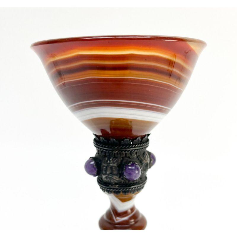 Carved Agate & Silver Mounted Goblet with Amethyst Cabochon Jewels, 19th Century 1