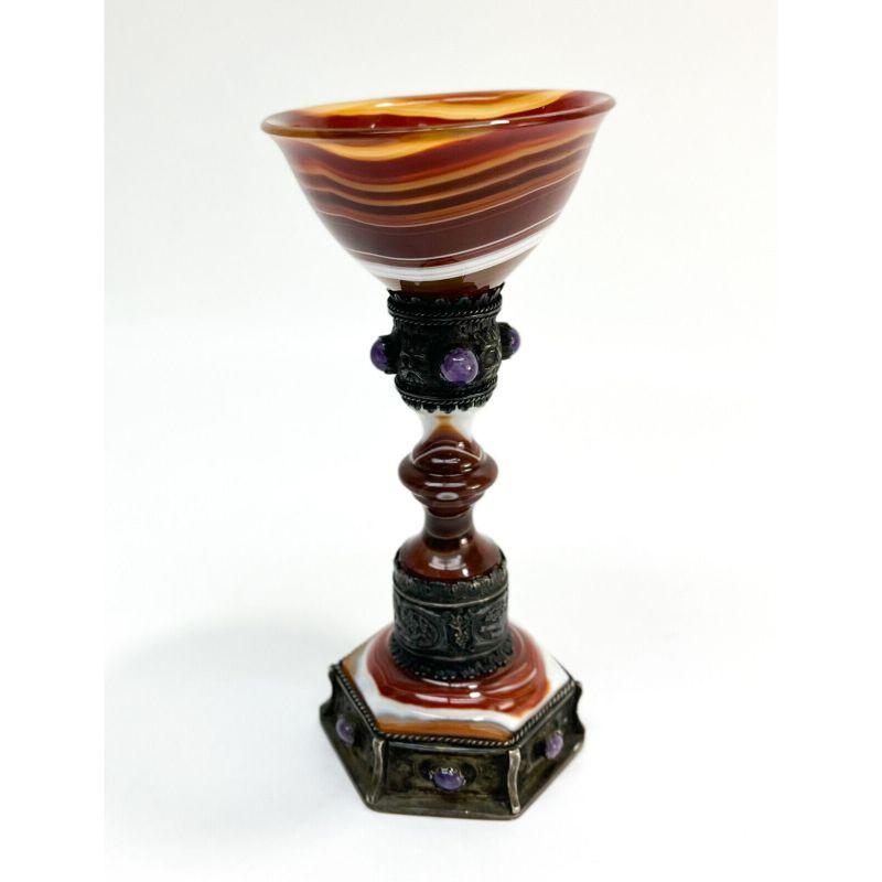 Carved Agate & Silver Mounted Goblet with Amethyst Cabochon Jewels, 19th Century 2