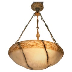 Carved Alabaster and Bronze 1920s Chandelier