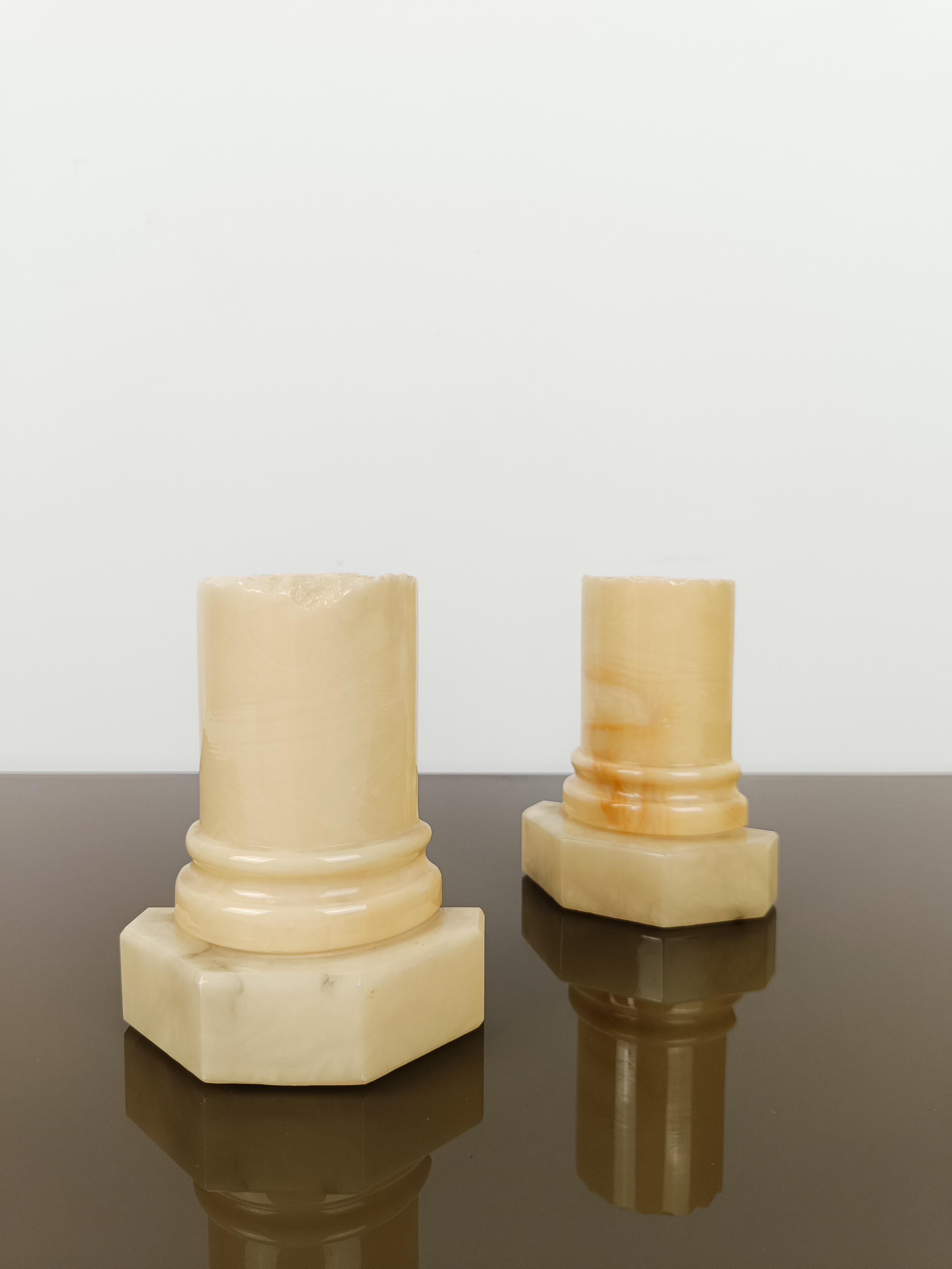Carved Alabaster Bookend Columns from Volterra in the Style of the Grand Tour For Sale 5