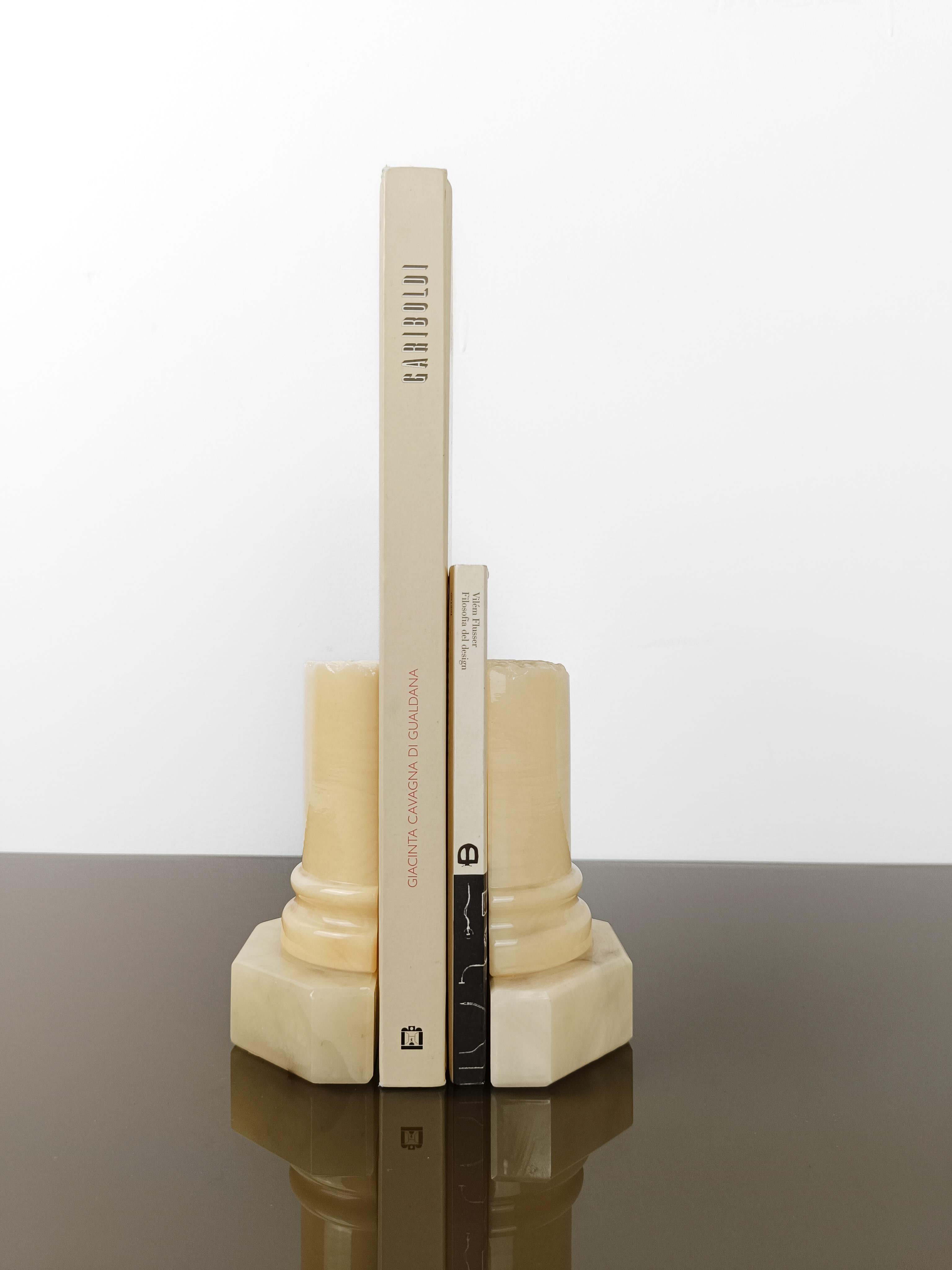 Carved Alabaster Bookend Columns from Volterra in the Style of the Grand Tour For Sale 7