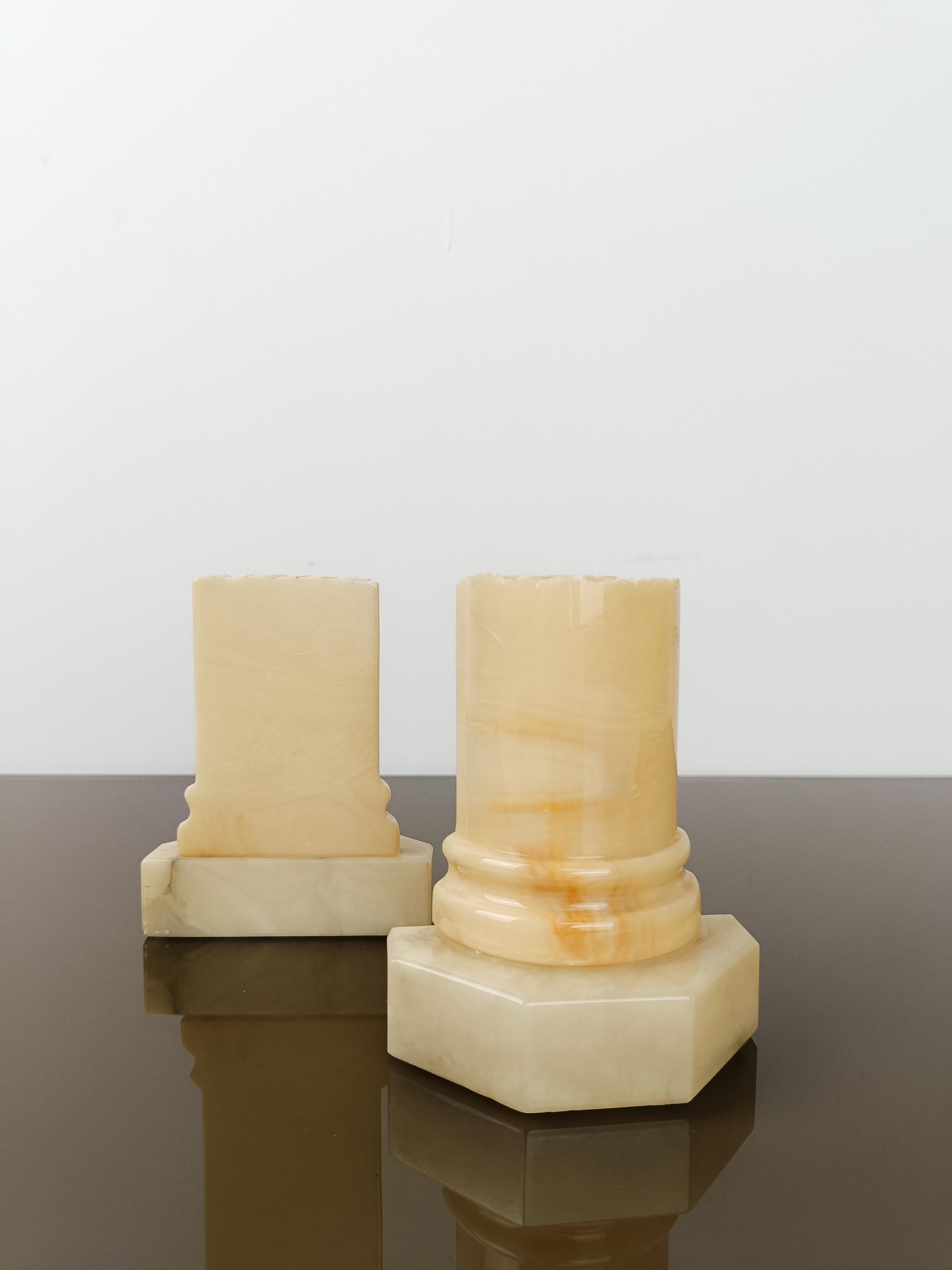 Carved Alabaster Bookend Columns from Volterra in the Style of the Grand Tour For Sale 8