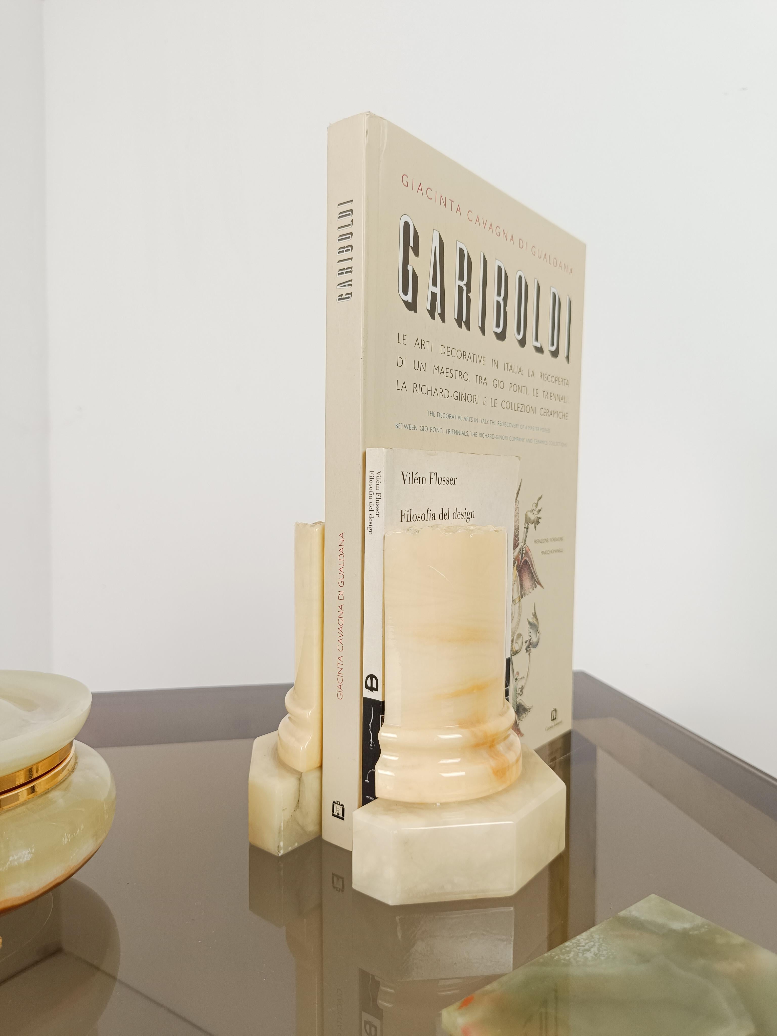 Italian Carved Alabaster Bookend Columns from Volterra in the Style of the Grand Tour For Sale