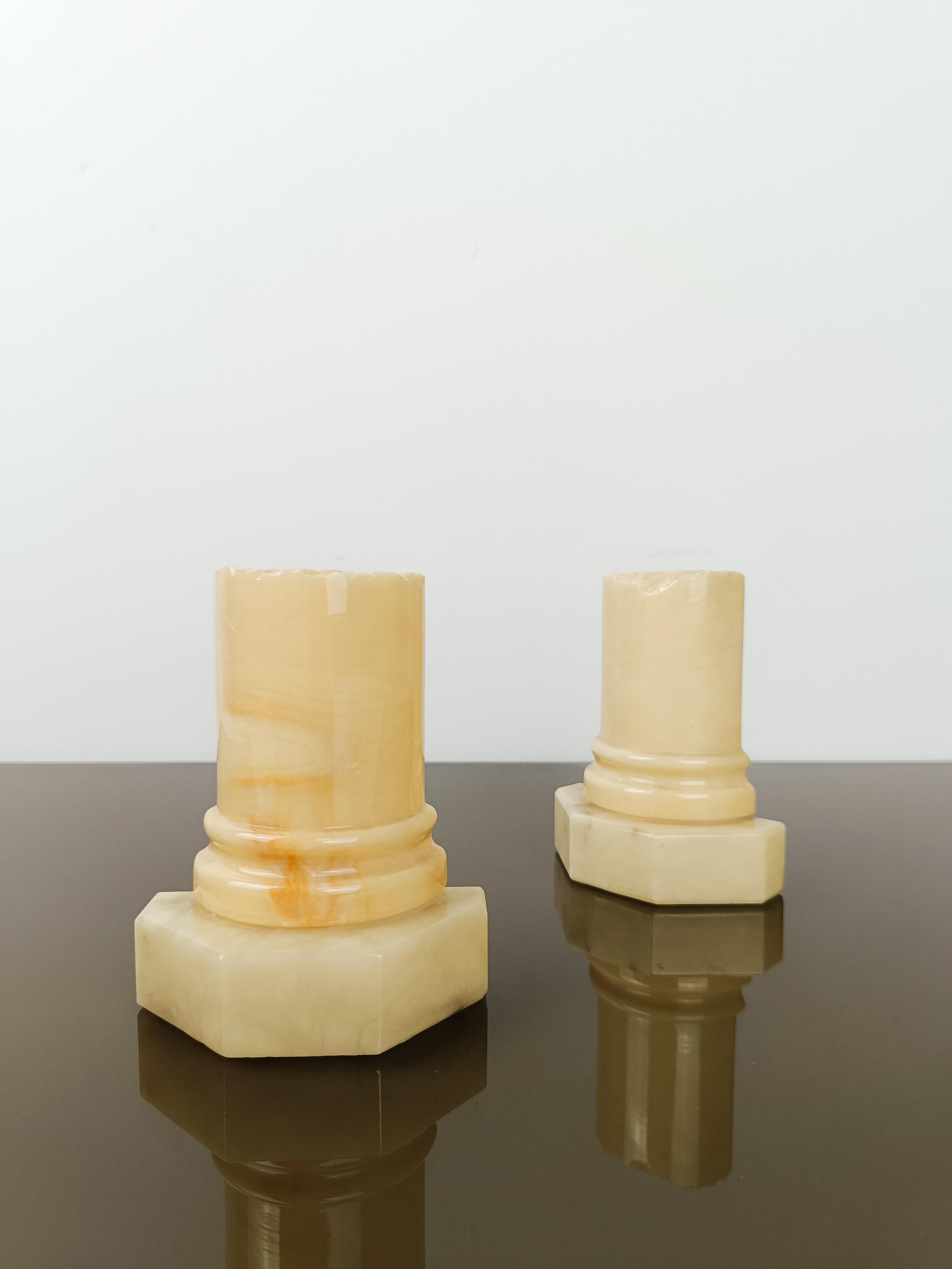 Carved Alabaster Bookend Columns from Volterra in the Style of the Grand Tour For Sale 3