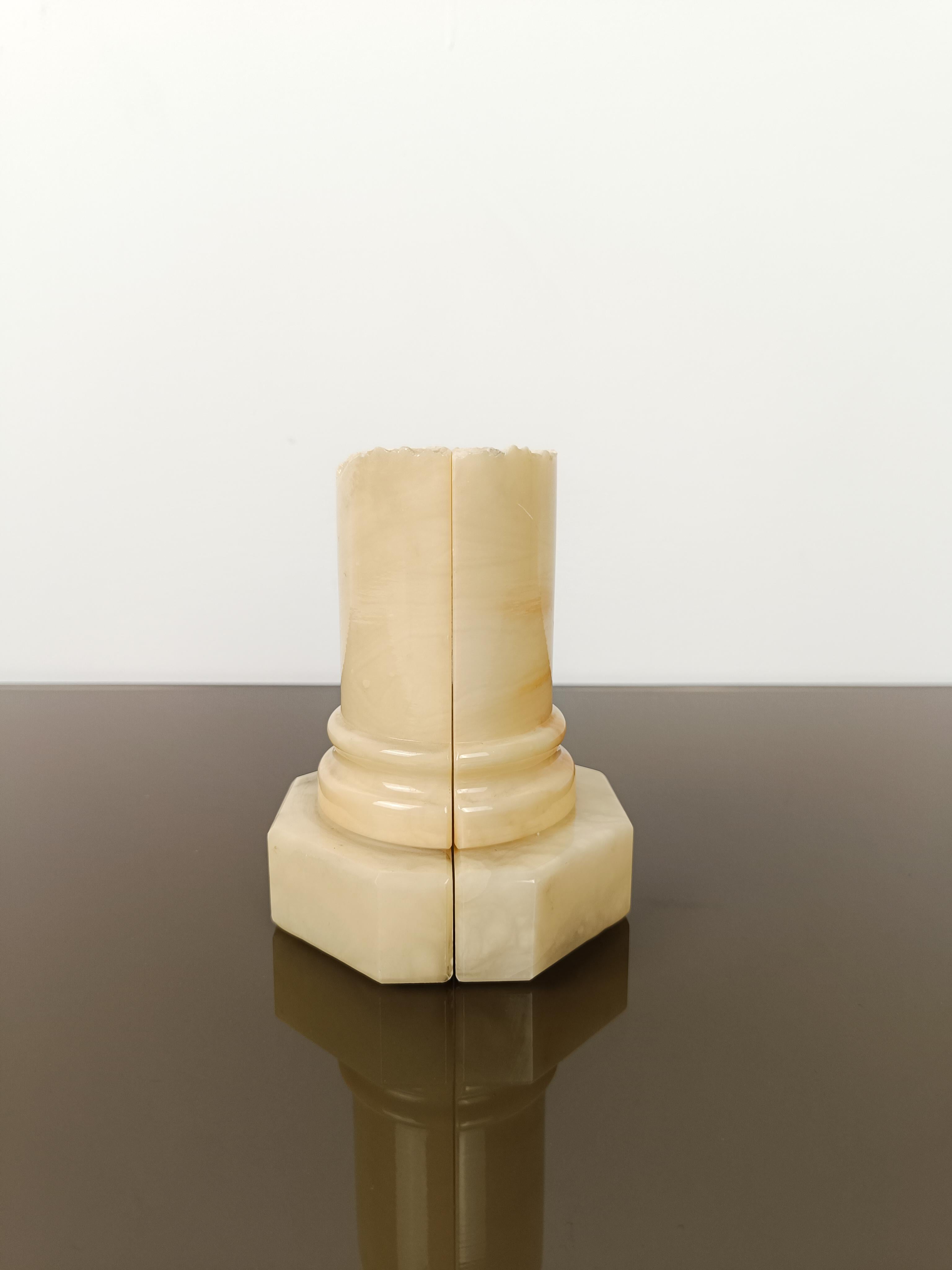 Carved Alabaster Bookend Columns from Volterra in the Style of the Grand Tour For Sale 4