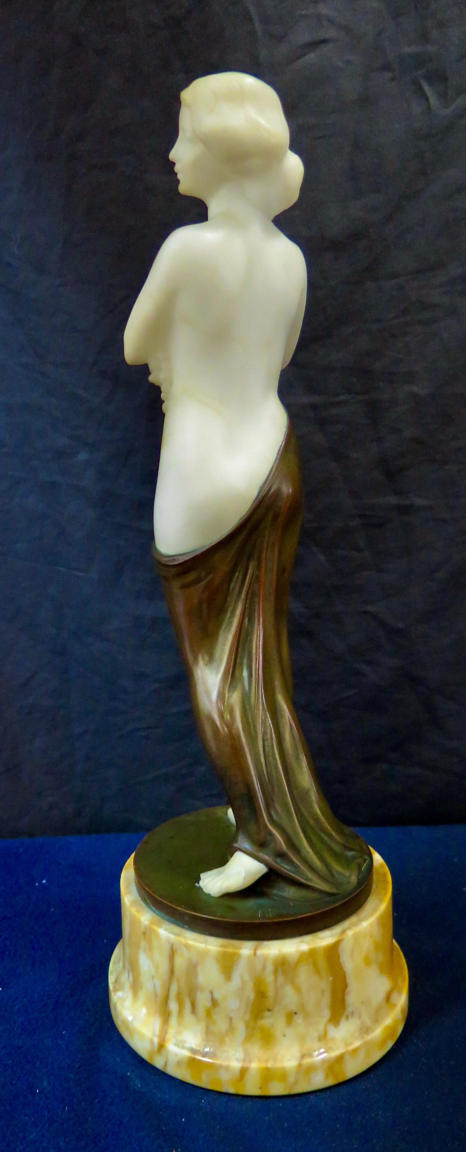 Carved Alabaster & Bronze Art Nouveau Figural Sculpture 5
