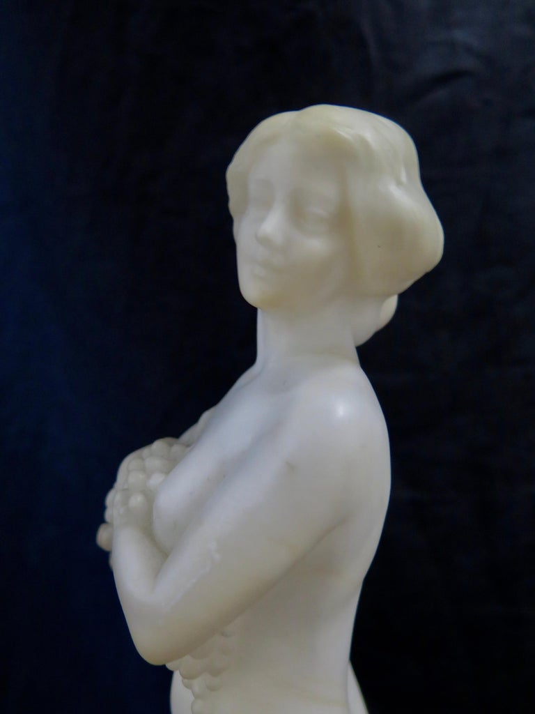 Carved Alabaster & Bronze Art Nouveau Figural Sculpture For Sale 10