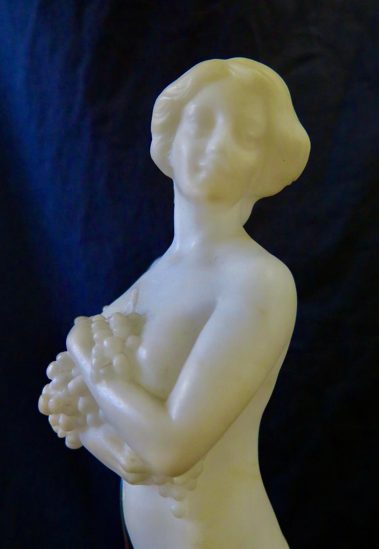 Carved Alabaster & Bronze Art Nouveau Figural Sculpture For Sale 13
