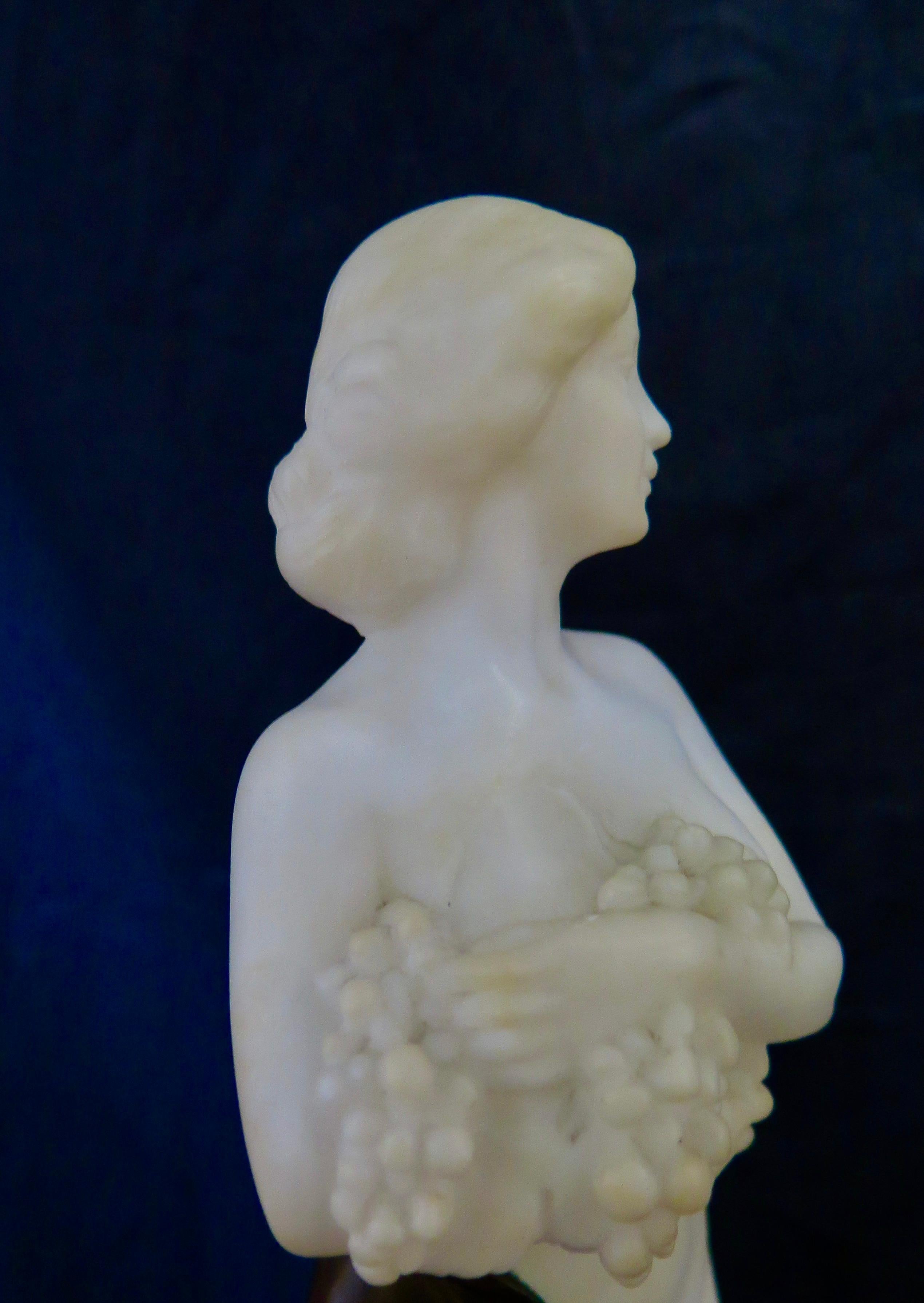 Patinated Carved Alabaster & Bronze Art Nouveau Figural Sculpture