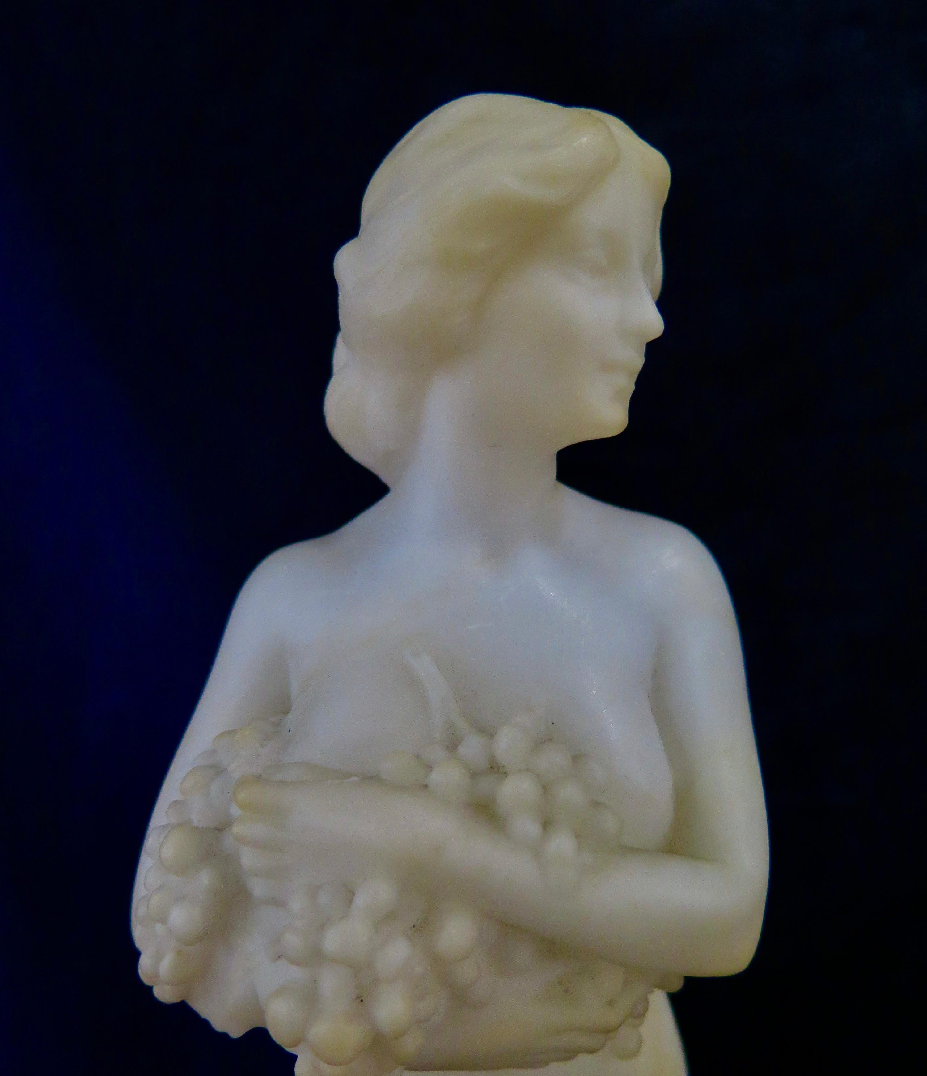 Carved Alabaster & Bronze Art Nouveau Figural Sculpture In Good Condition In Bronx, NY
