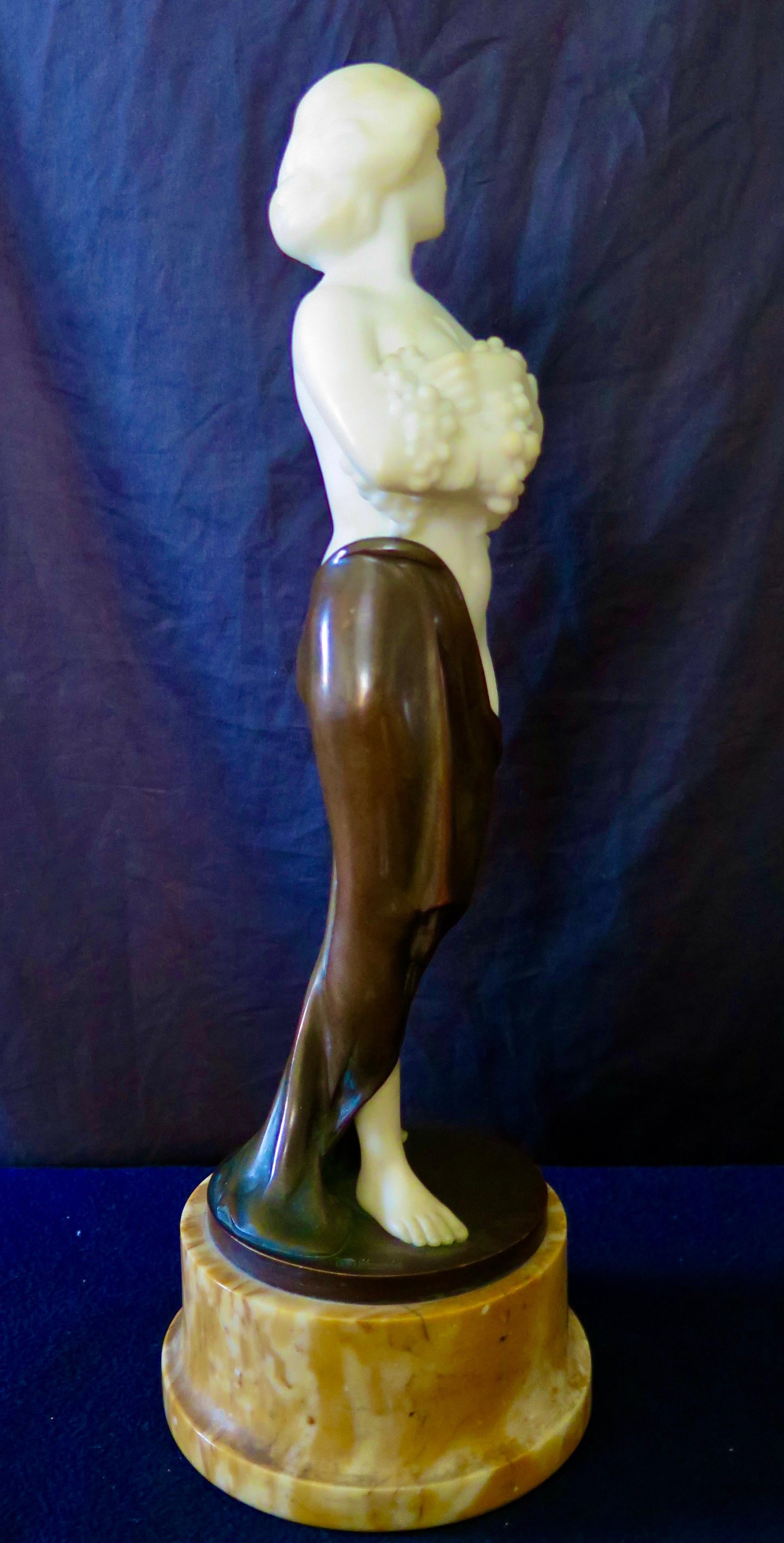 Carved Alabaster & Bronze Art Nouveau Figural Sculpture 1