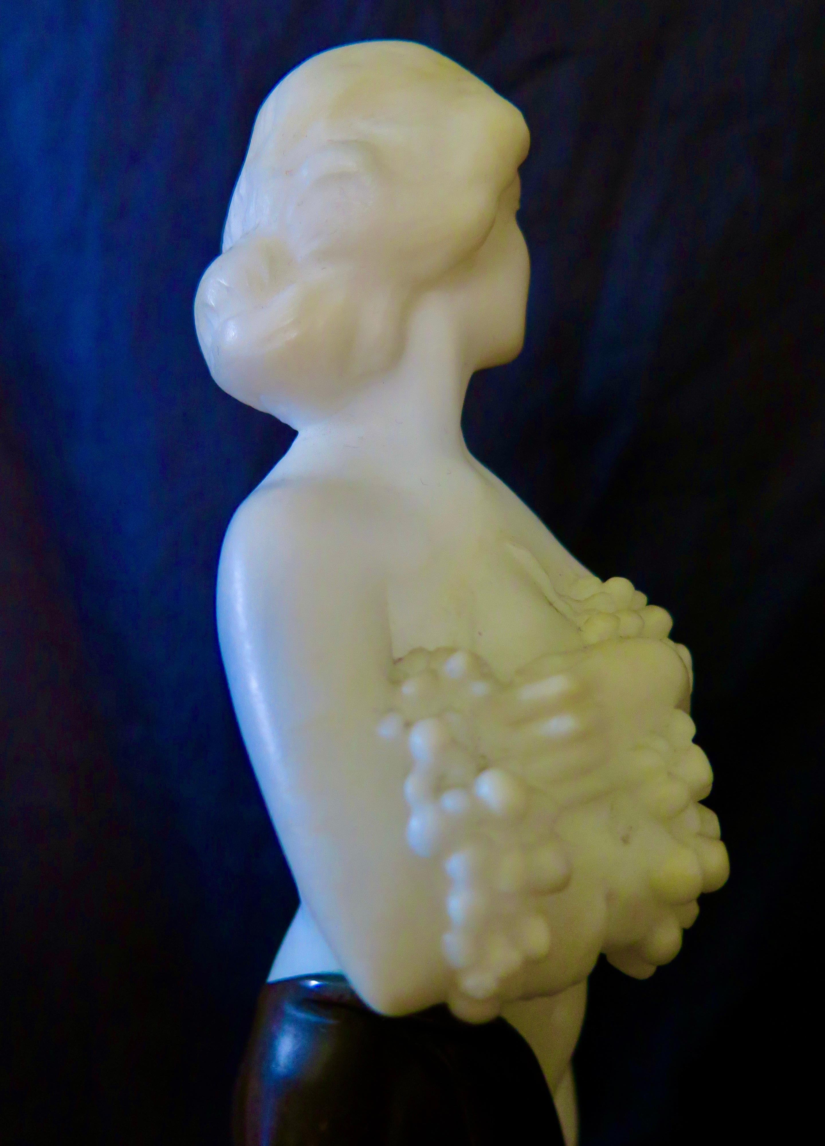 Carved Alabaster & Bronze Art Nouveau Figural Sculpture 2