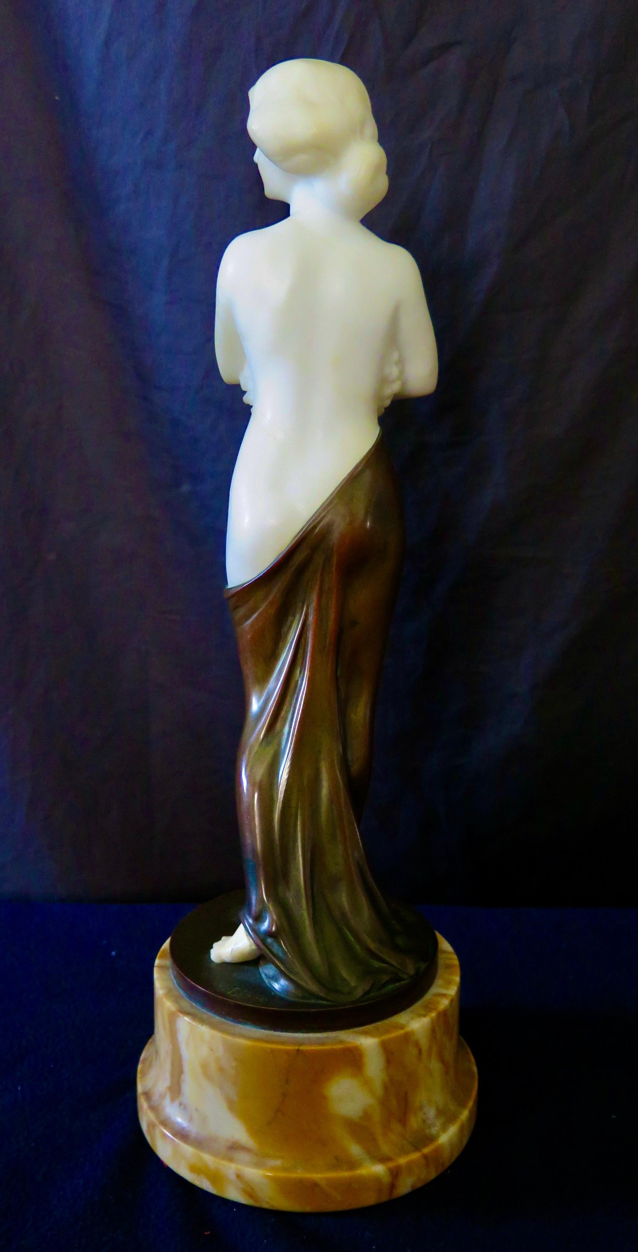 Carved Alabaster & Bronze Art Nouveau Figural Sculpture 3