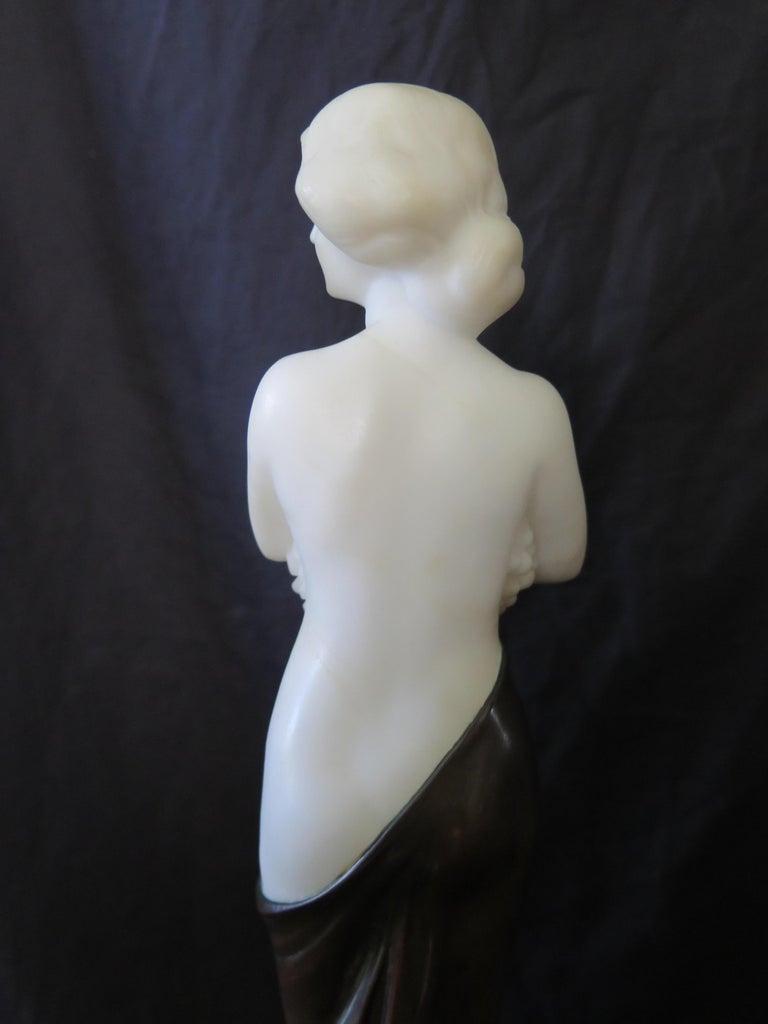 Carved Alabaster & Bronze Art Nouveau Figural Sculpture For Sale 4