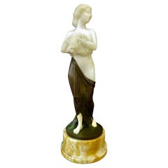 Carved Alabaster & Bronze Art Nouveau Figural Sculpture