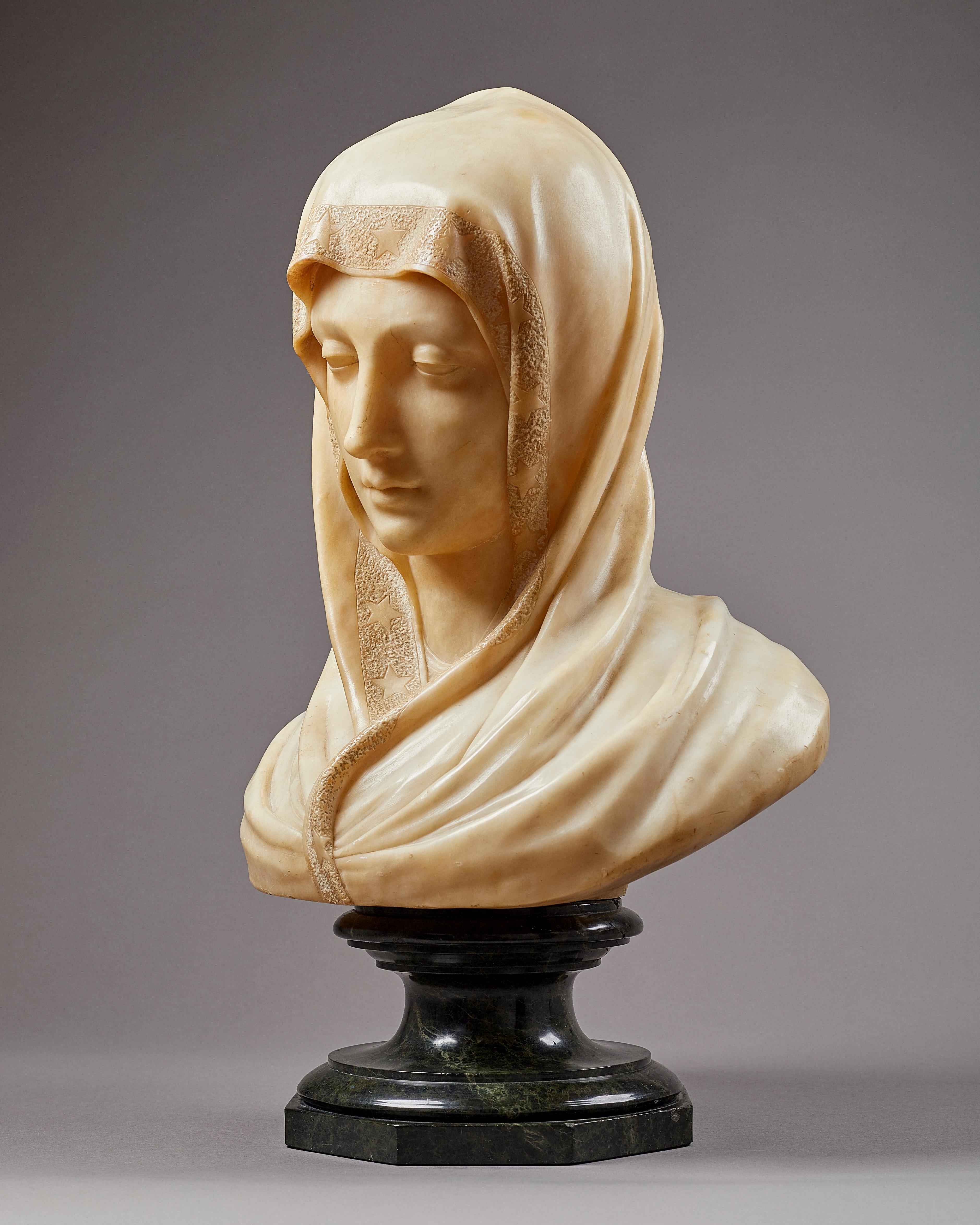 Carved Alabaster Bust of the Madonna, Italian, 19th Century In Good Condition For Sale In London, GB