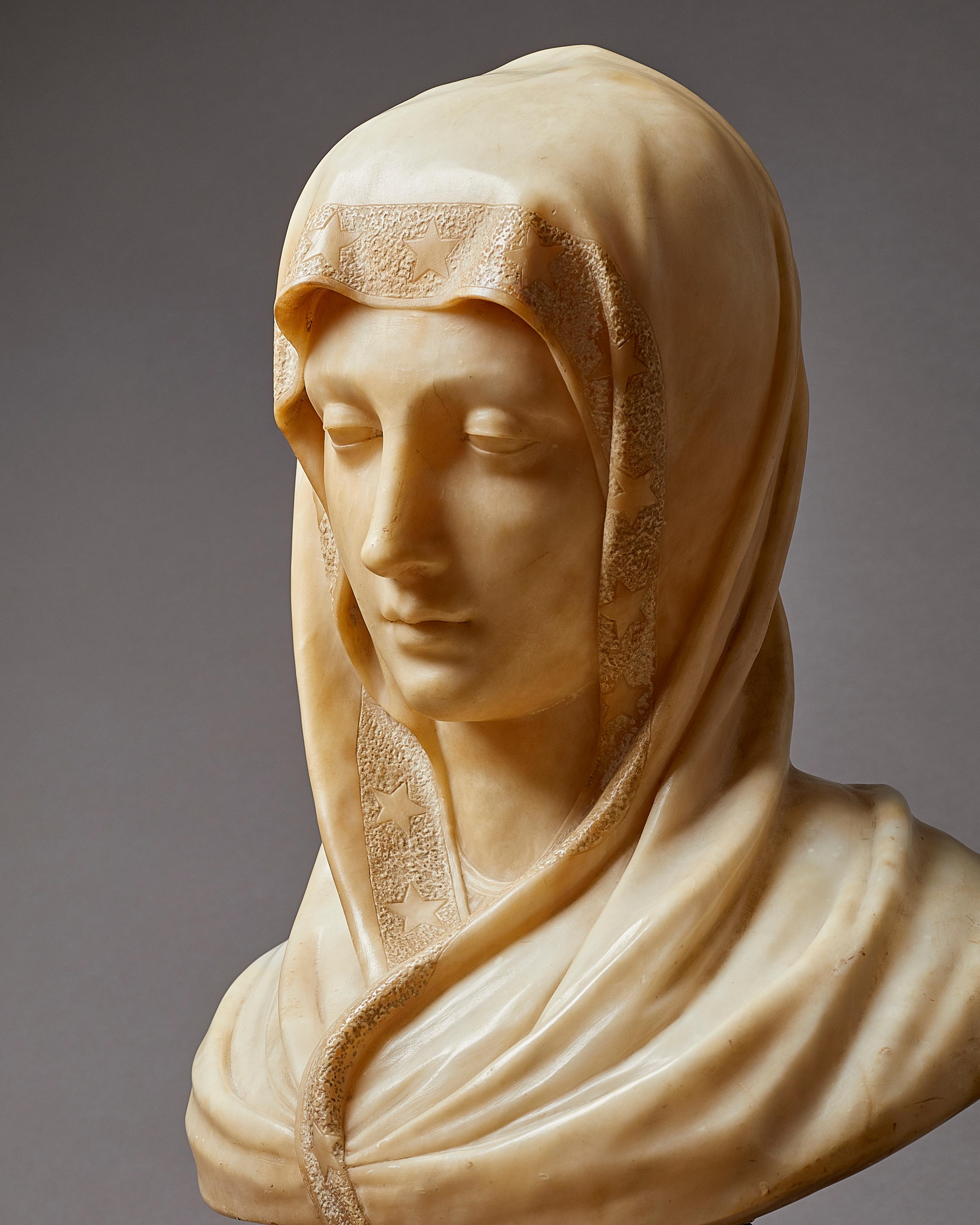 Carved Alabaster Bust of the Madonna, Italian, 19th Century For Sale 2