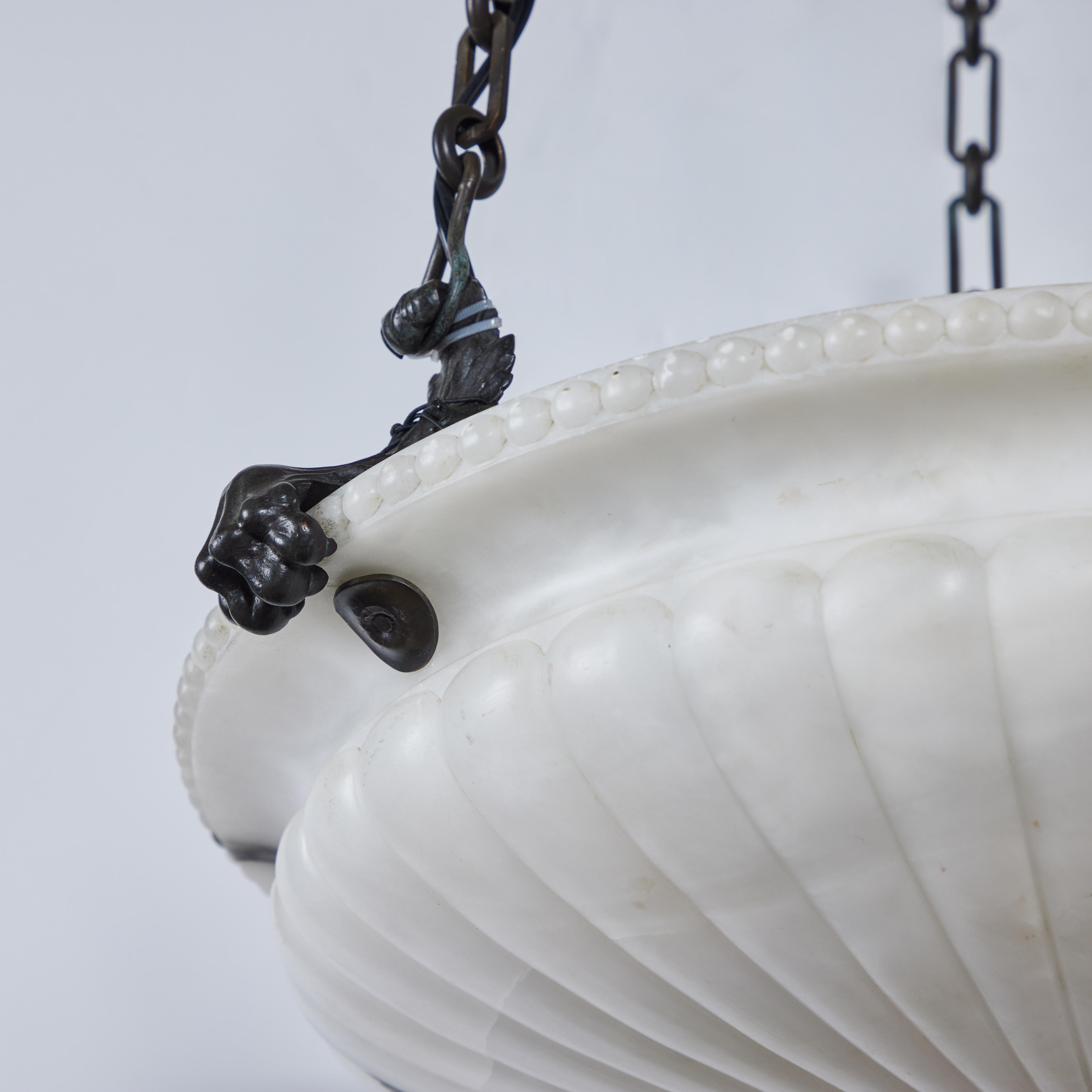 Neoclassical Carved Alabaster Chandelier For Sale