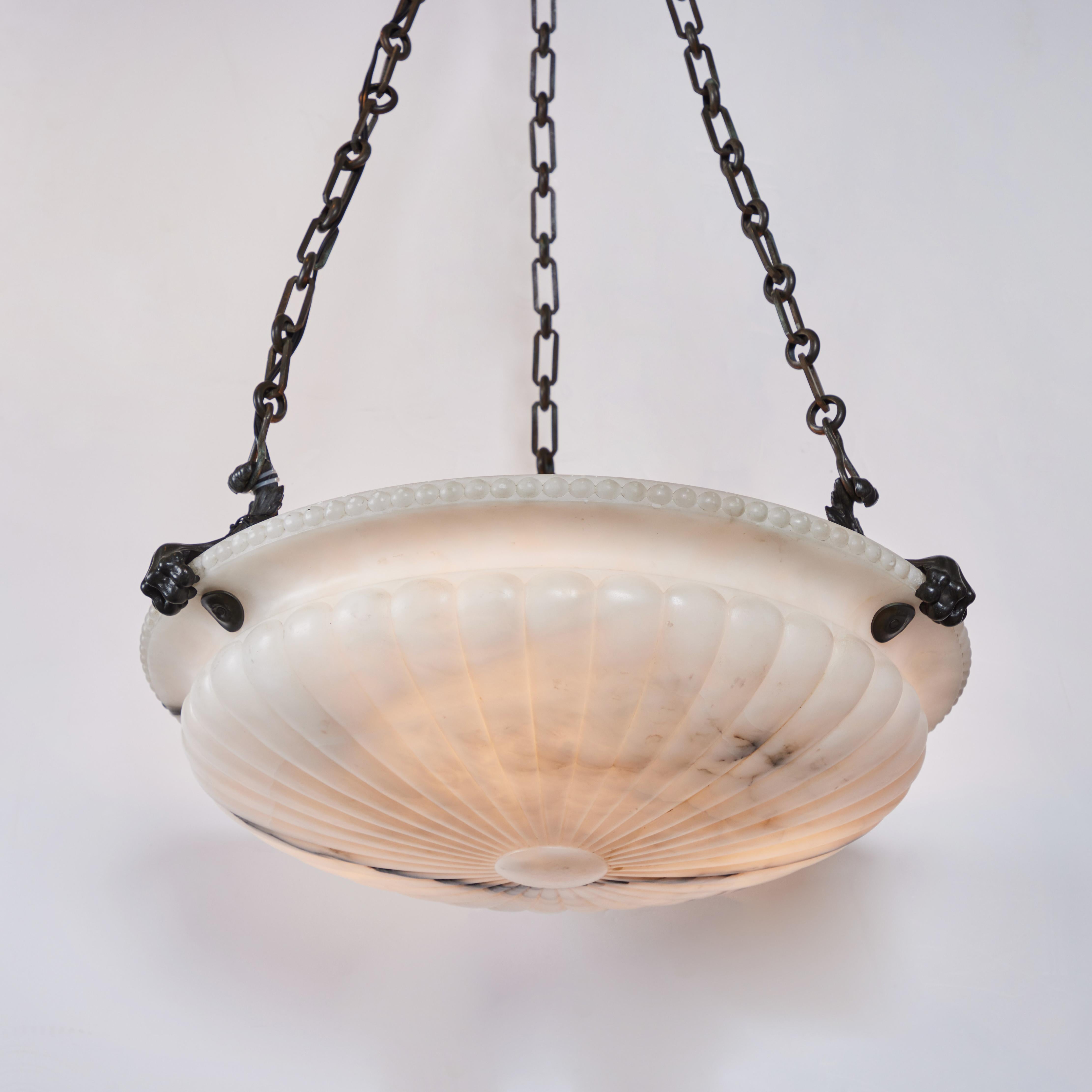 Carved Alabaster Chandelier In Good Condition For Sale In Newport Beach, CA