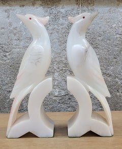 Carved Alabaster Cockatoo Parrot Bookends