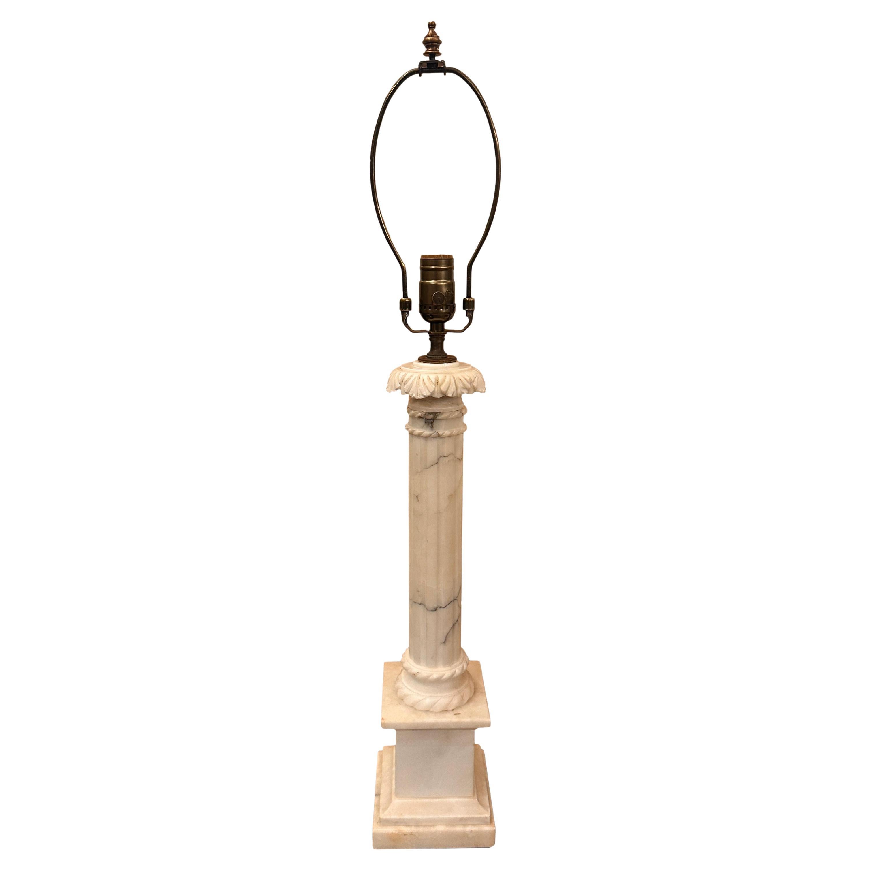 Carved Alabaster Column Lamp