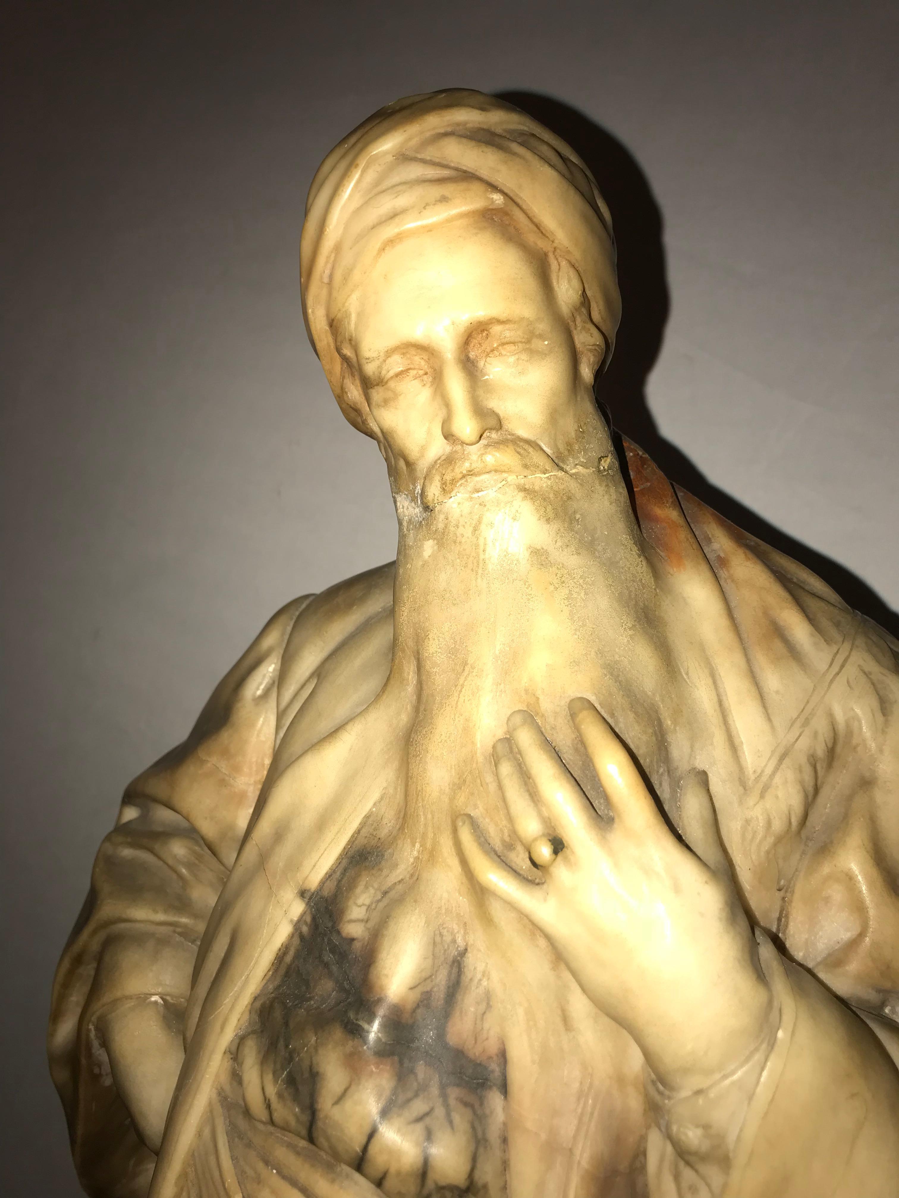 Neoclassical Carved Alabaster Figure of a Fully Dressed Bearded Arab
