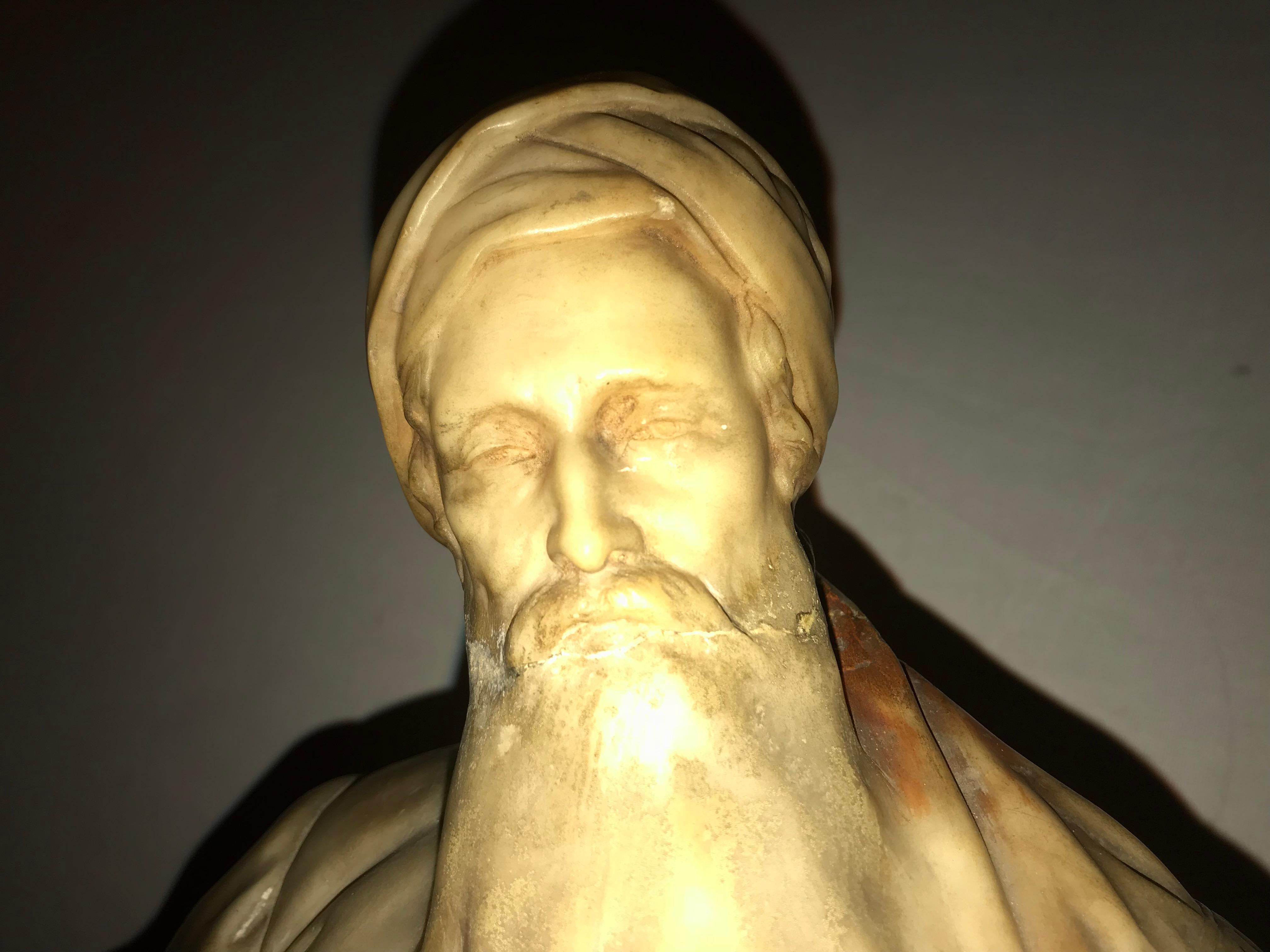Carved Alabaster Figure of a Fully Dressed Bearded Arab In Good Condition In Stamford, CT