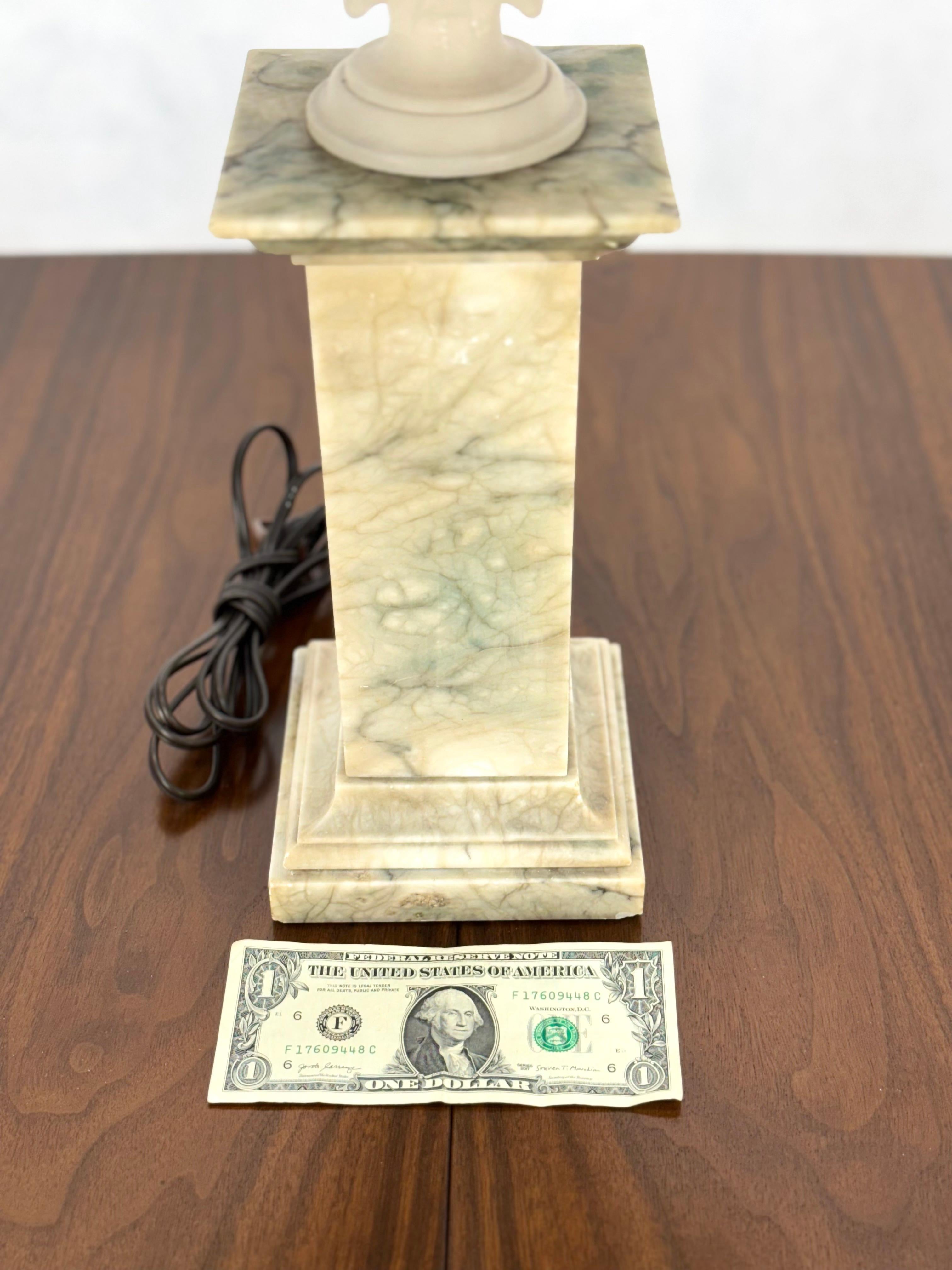 Carved Alabaster Grapes Leaf Motive Urn Shape Square Mable Base Table Lamp MINT! For Sale 3