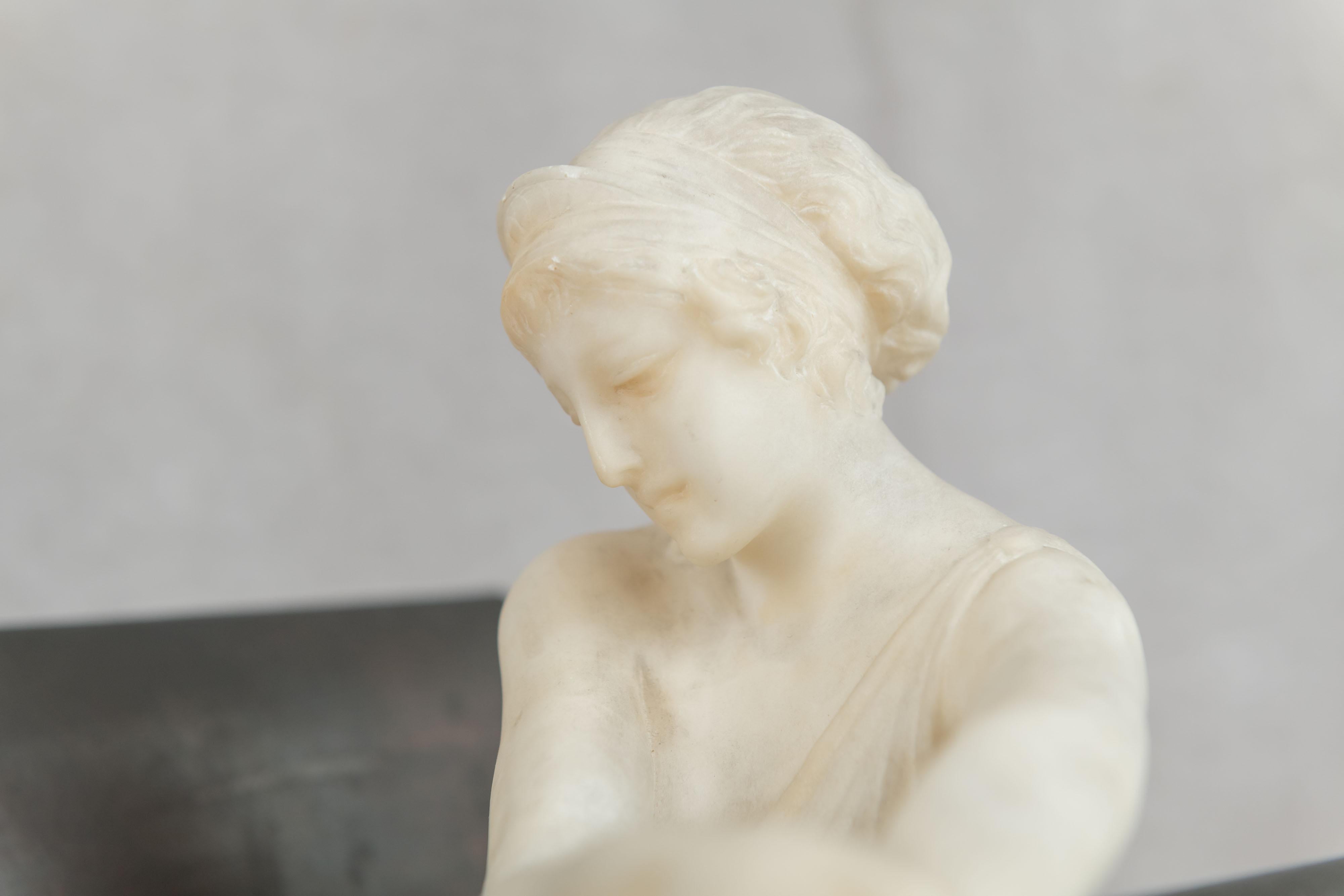 Carved Alabaster Lady Seated in a Bronze Chair, Artist Signed, Italian, ca. 1900 3