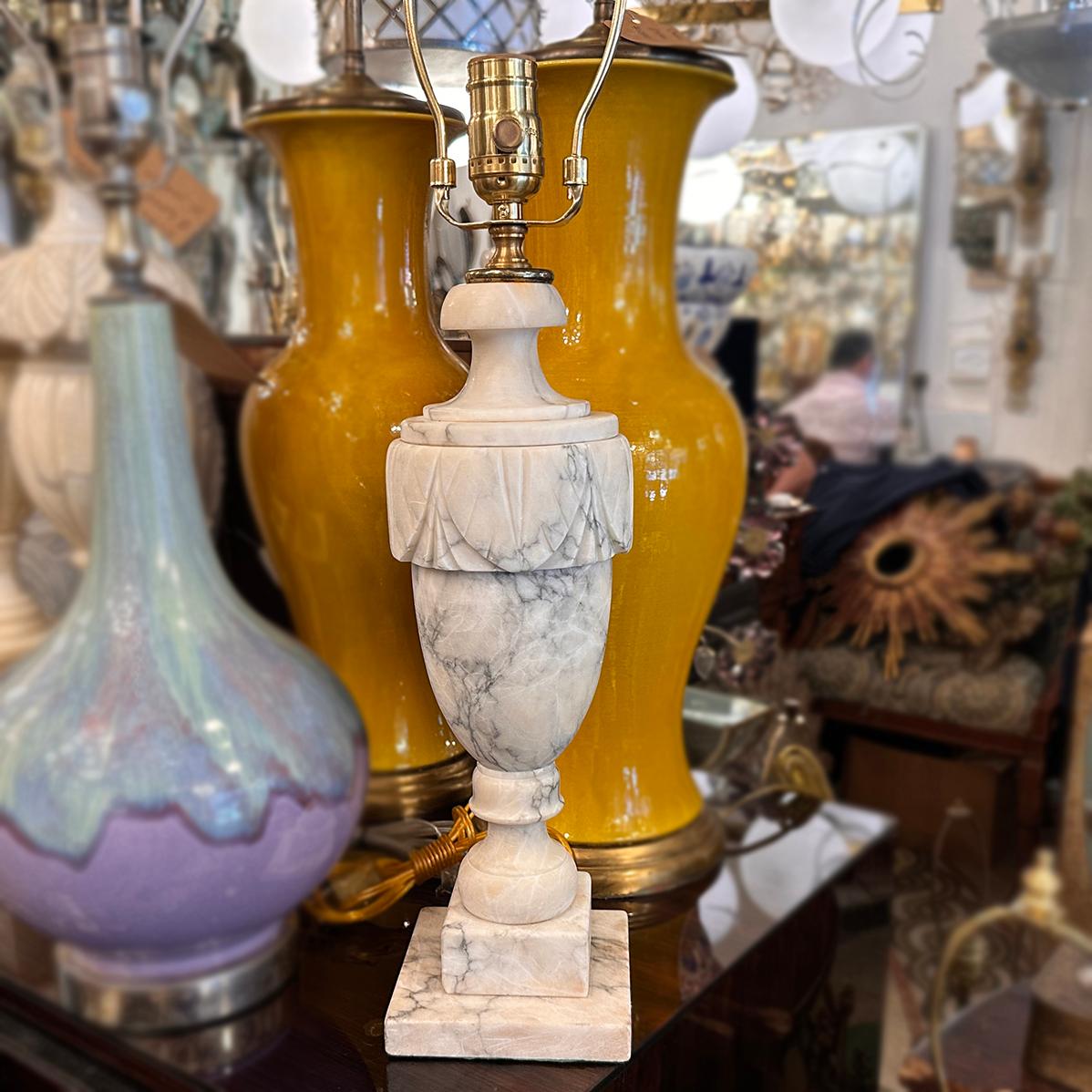 Mid-20th Century Carved Alabaster Lamp For Sale