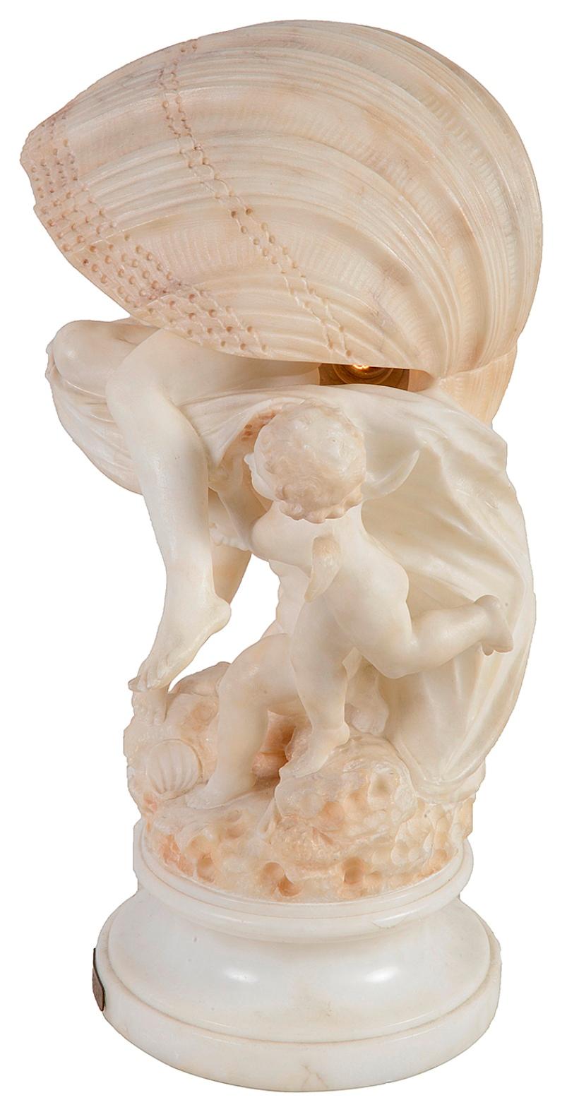 Carved Alabaster Lamp 'The Pearl', circa 1920 4